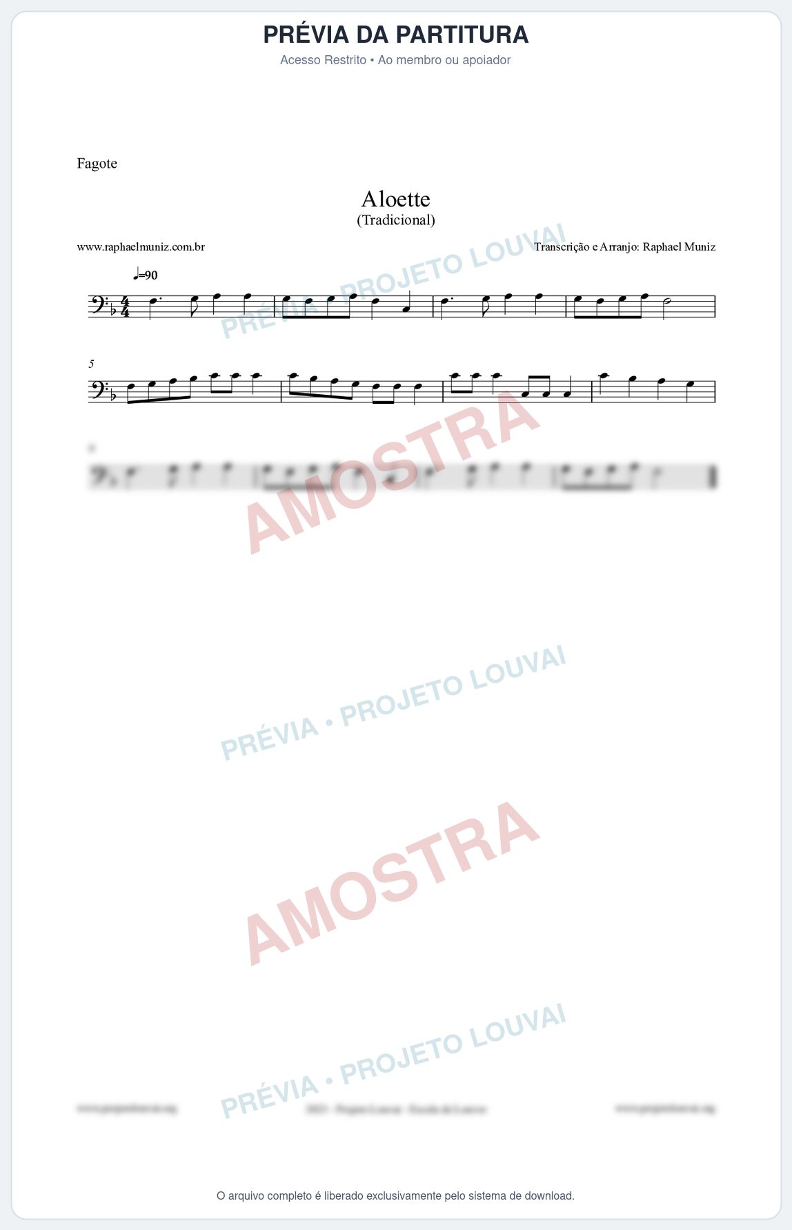 Prévia protegida da primeira página da partitura Partitura para Fagote - Aloette - Tradicional