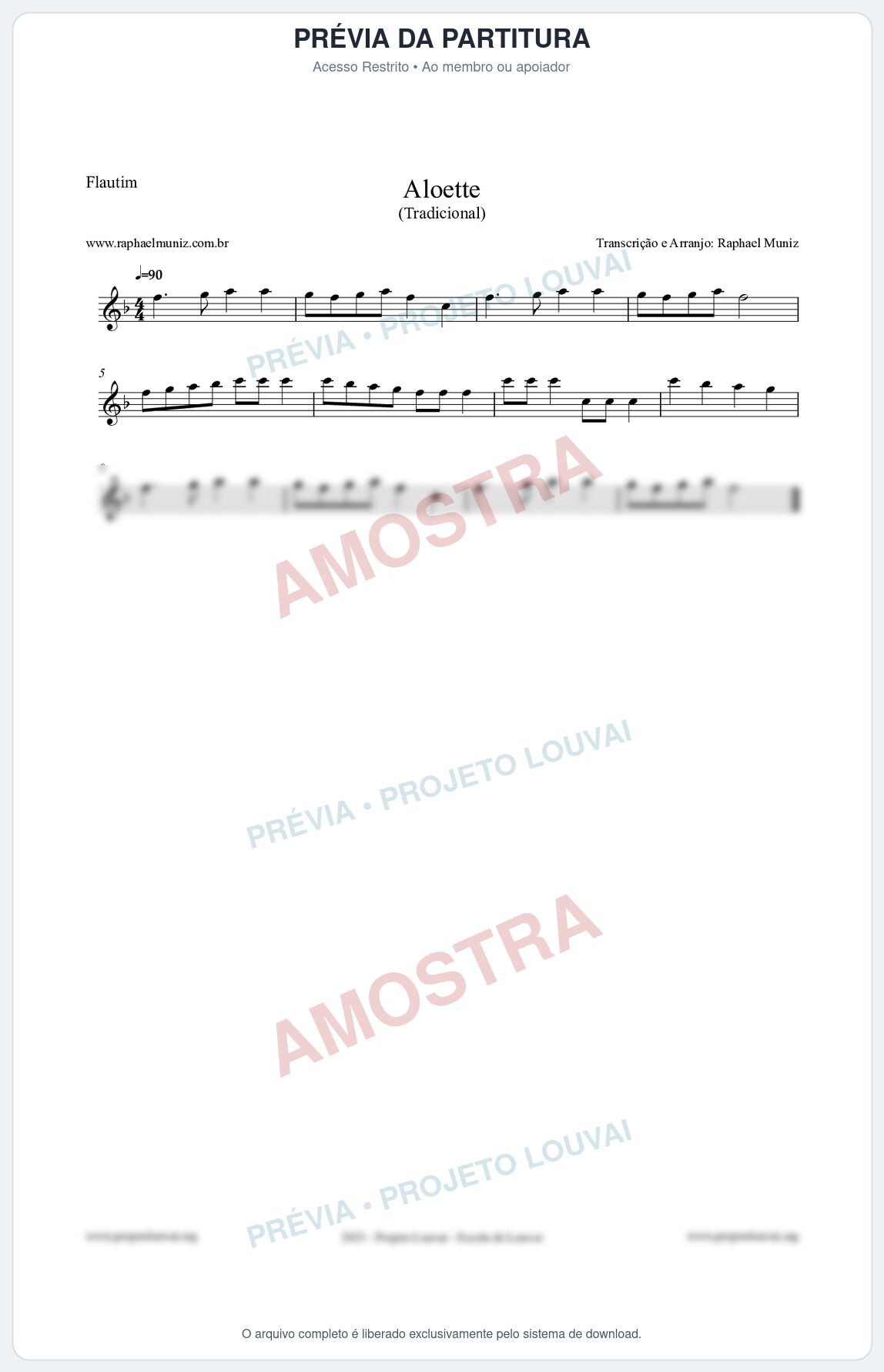 Prévia protegida da primeira página da partitura Partitura para Flautim - Aloette - Tradicional