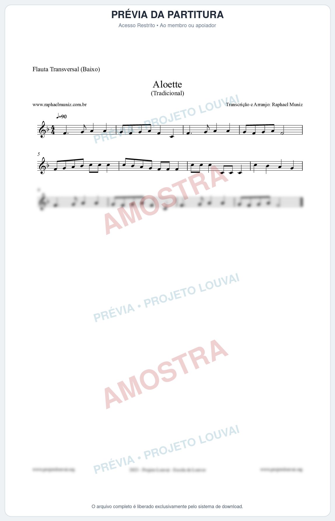 Prévia protegida da primeira página da partitura Partitura para Flauta Transversal (Baixo) - Aloette - Tradicional
