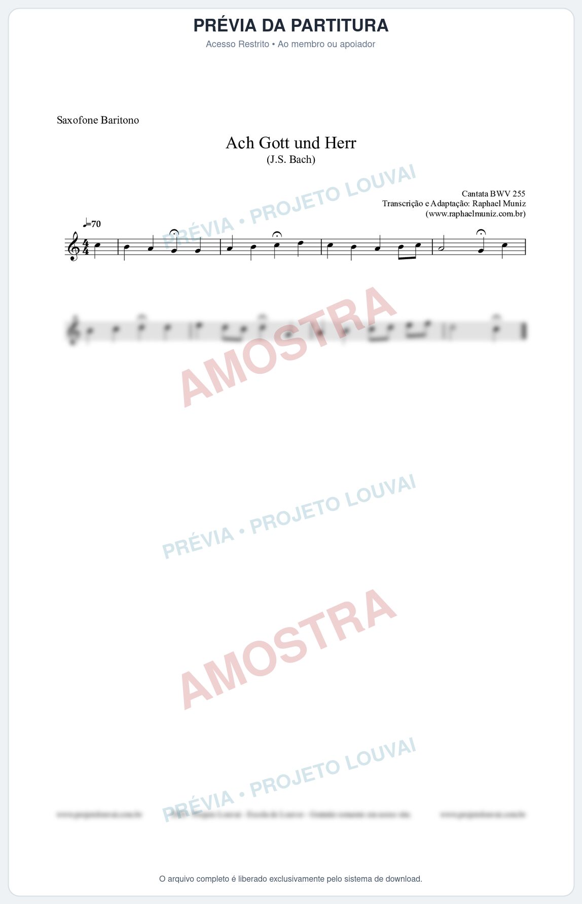 Prévia protegida da primeira página da partitura Partitura para Saxofone Barítono - Ach Gott und Herr (BWV 255) (Tom Eb) - Johann Sebastian Bach