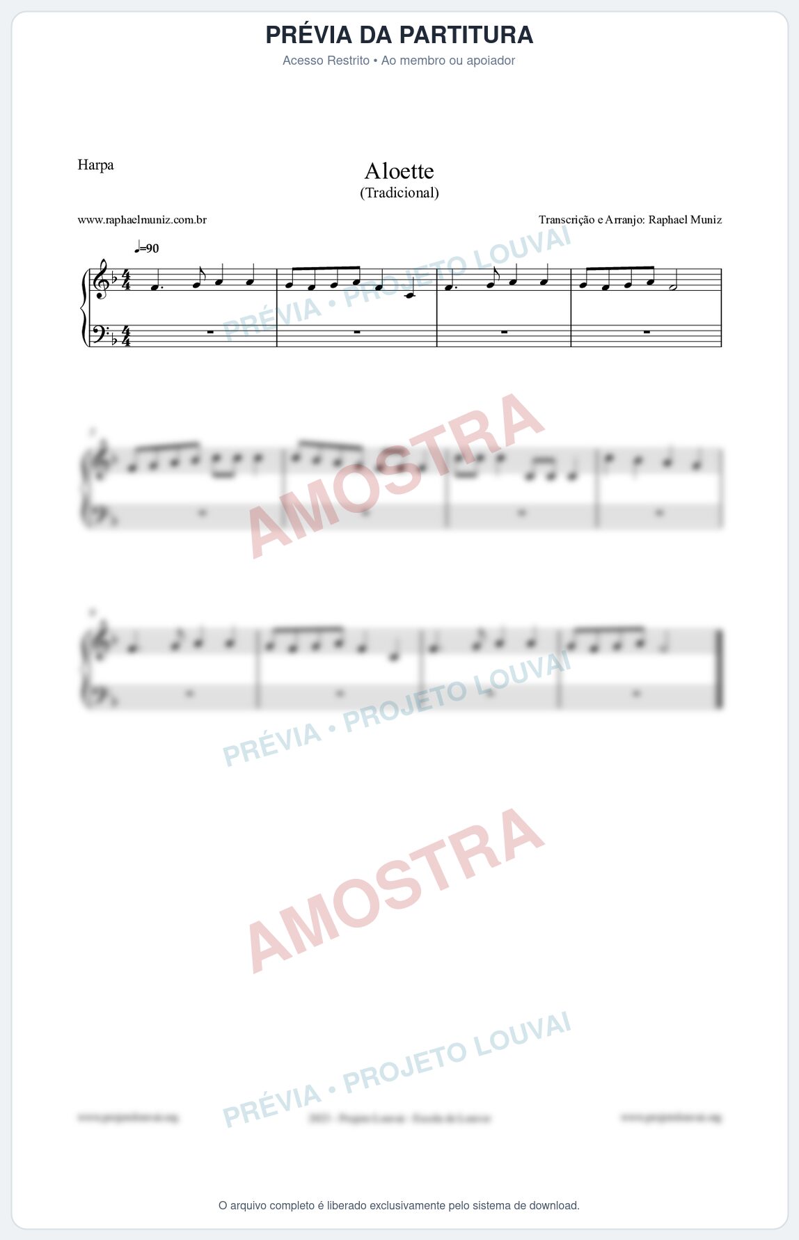Prévia protegida da primeira página da partitura Partitura para Harpa - Aloette - Tradicional