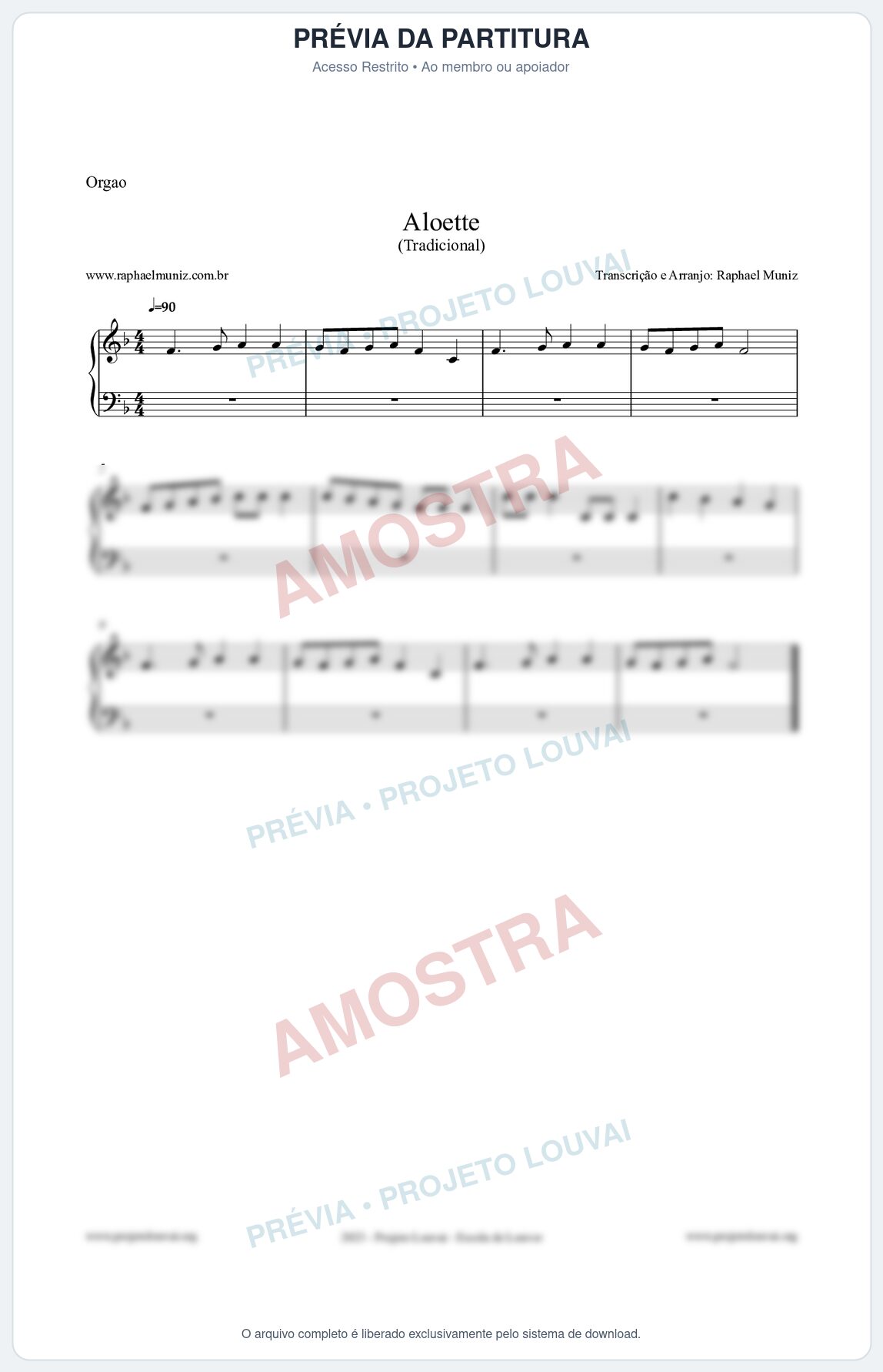 Prévia protegida da primeira página da partitura Partitura para Órgão - Aloette - Tradicional