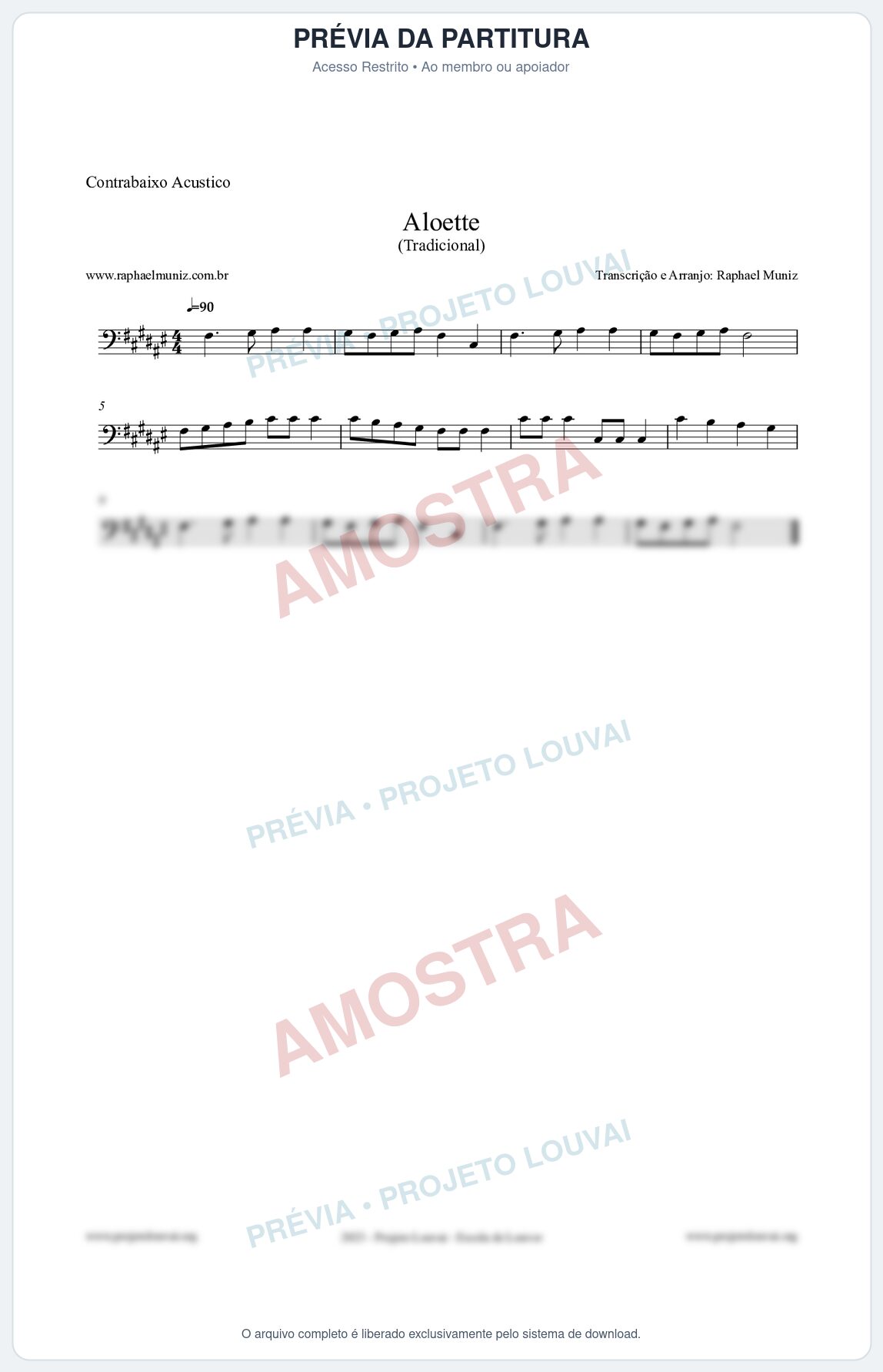 Prévia protegida da primeira página da partitura Partitura para Contrabaixo Acústico - Aloette - Tradicional