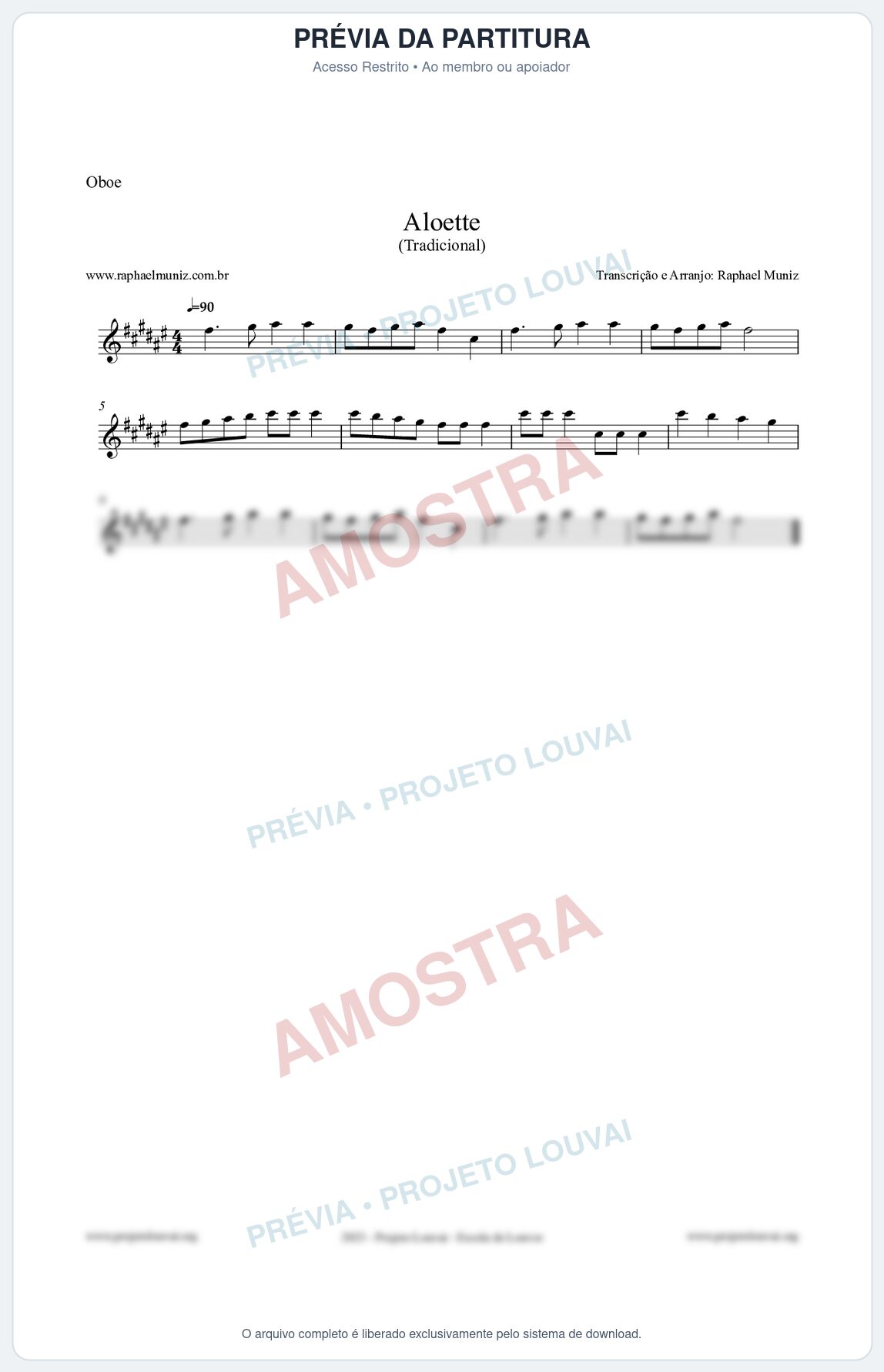 Prévia protegida da primeira página da partitura Partitura para Oboé - Aloette - Tradicional