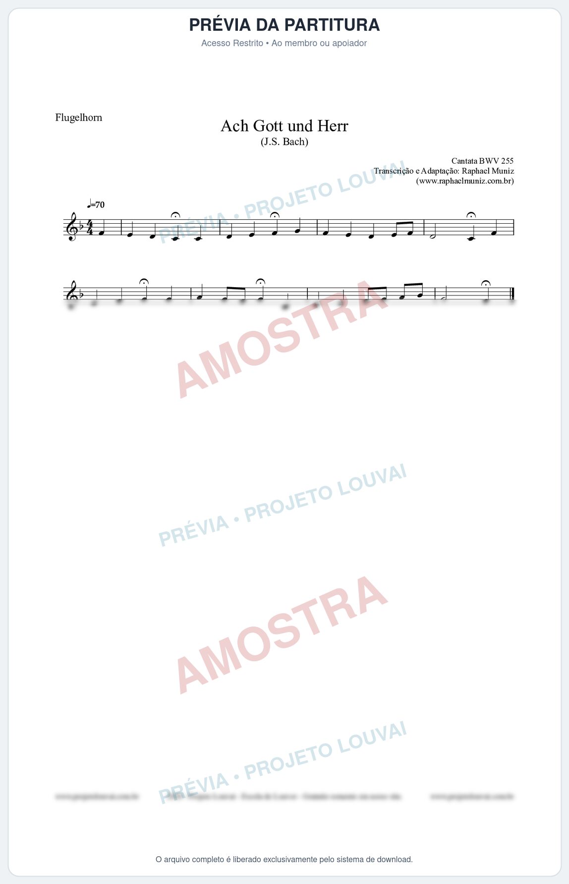 Prévia protegida da primeira página da partitura Partitura para Flugelhorn - Ach Gott und Herr (BWV 255) (Tom Eb) - Johann Sebastian Bach