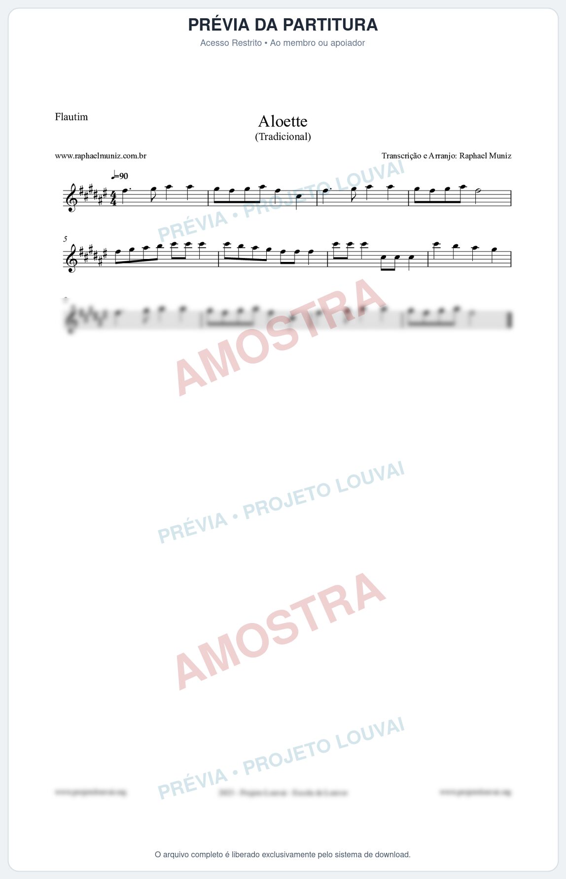 Prévia protegida da primeira página da partitura Partitura para Flautim - Aloette - Tradicional