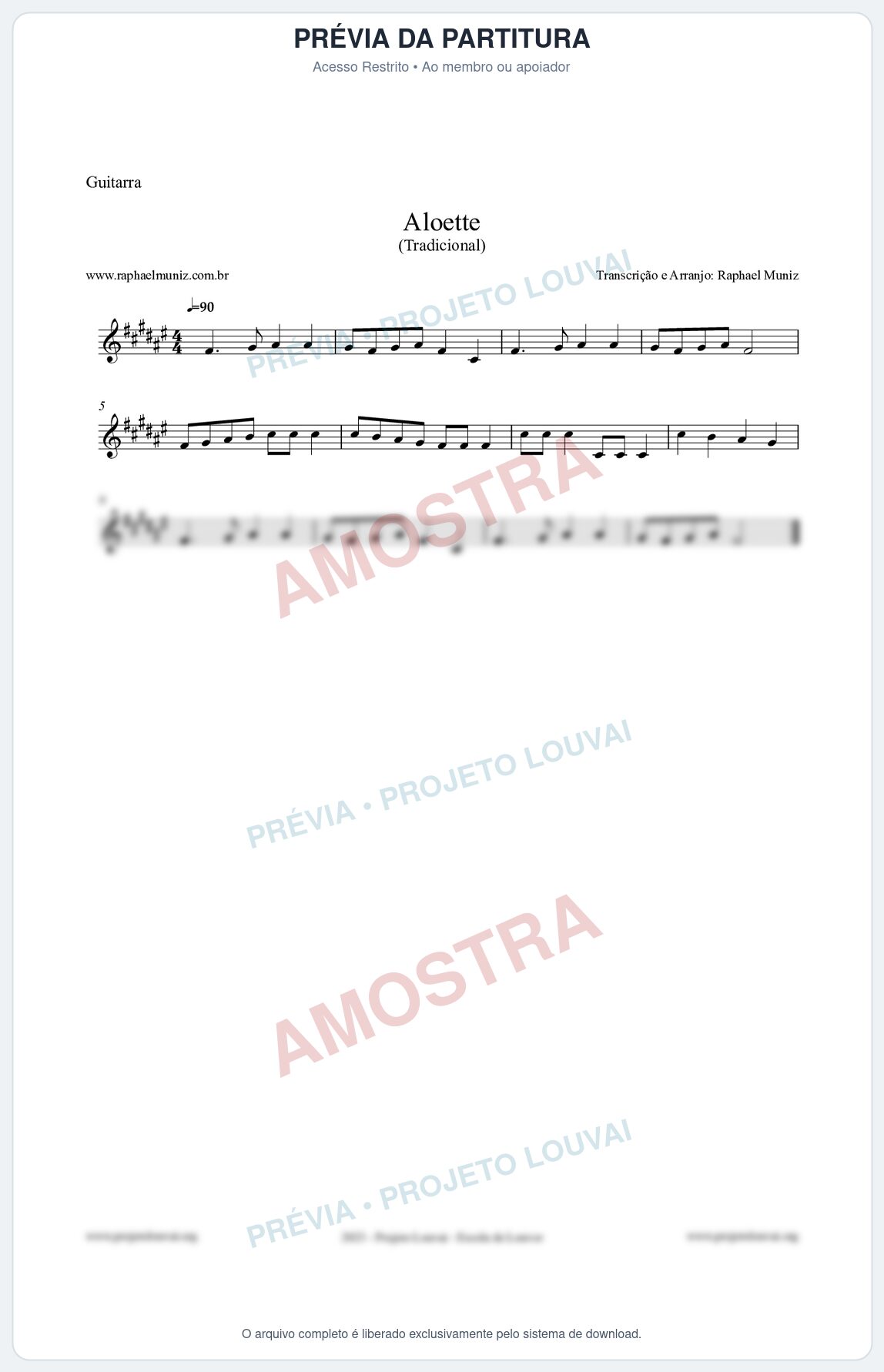 Prévia protegida da primeira página da partitura Partitura para Guitarra - Aloette - Tradicional