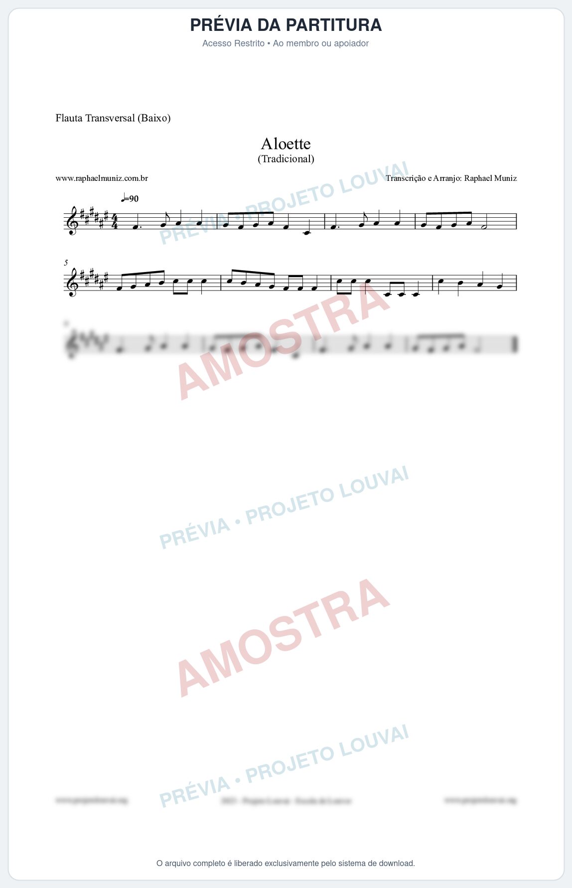 Prévia protegida da primeira página da partitura Partitura para Flauta Transversal (Baixo) - Aloette - Tradicional