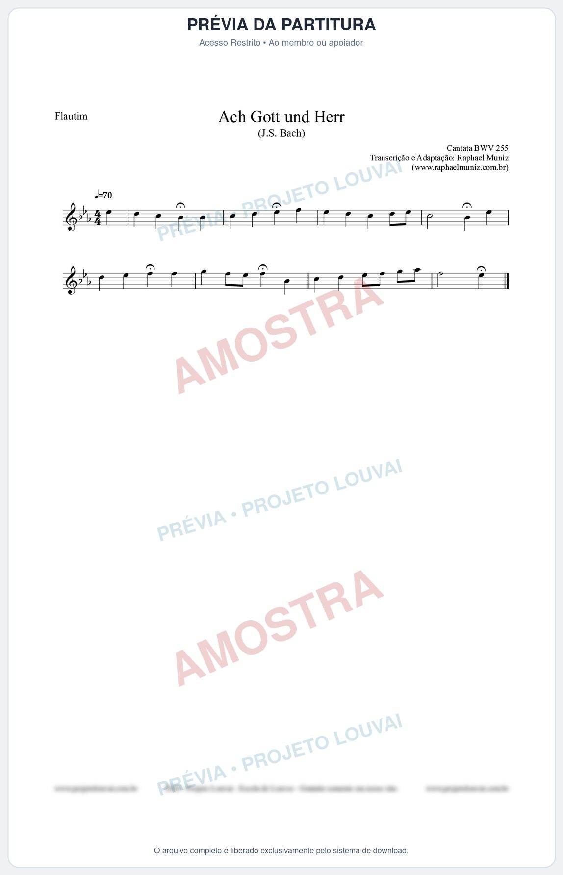 Prévia protegida da primeira página da partitura Partitura para Flautim - Ach Gott und Herr (BWV 255) (Tom Eb) - Johann Sebastian Bach