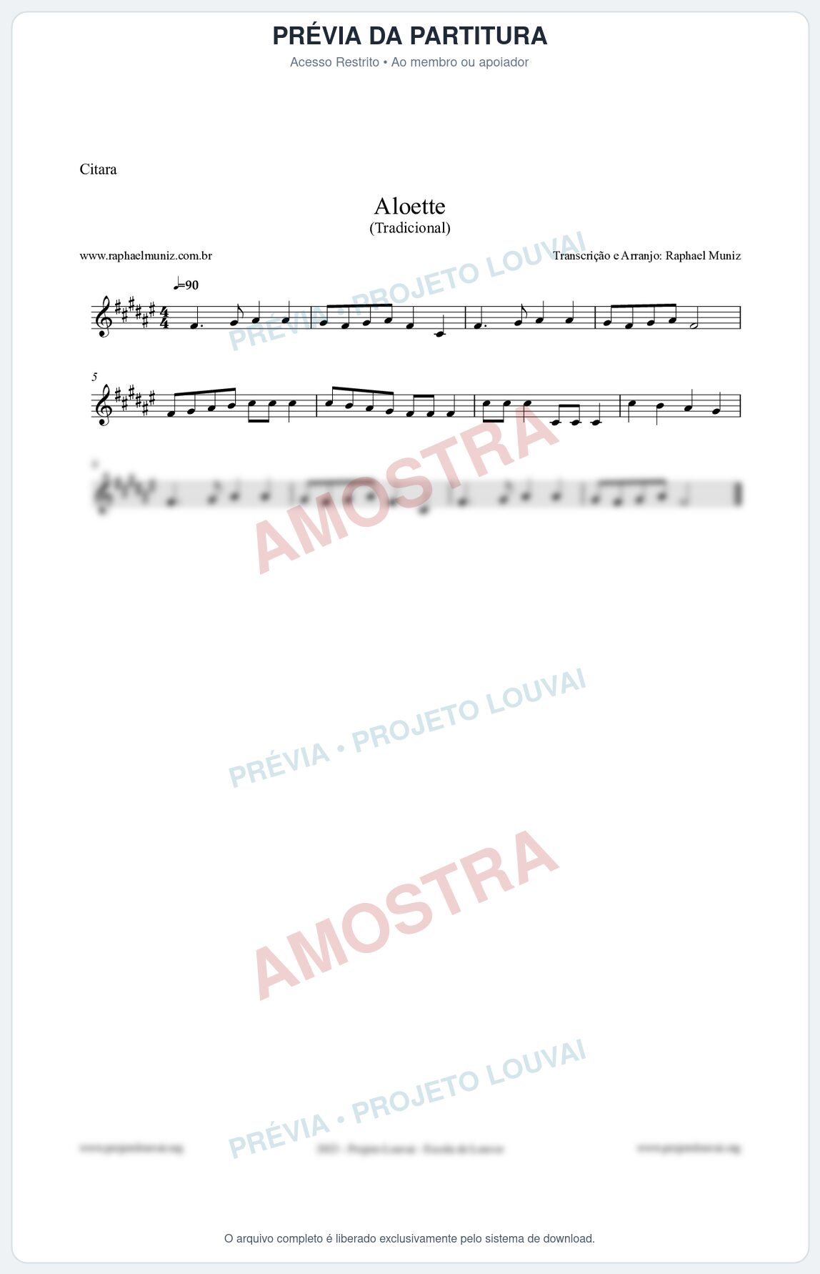 Prévia protegida da primeira página da partitura Partitura para Cítara - Aloette - Tradicional