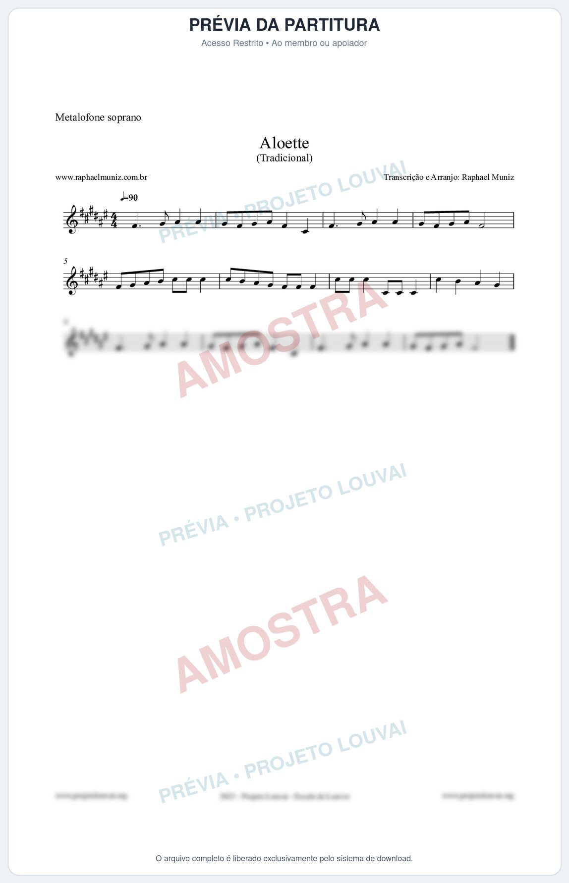 Prévia protegida da primeira página da partitura Partitura para Metalofone soprano - Aloette - Tradicional