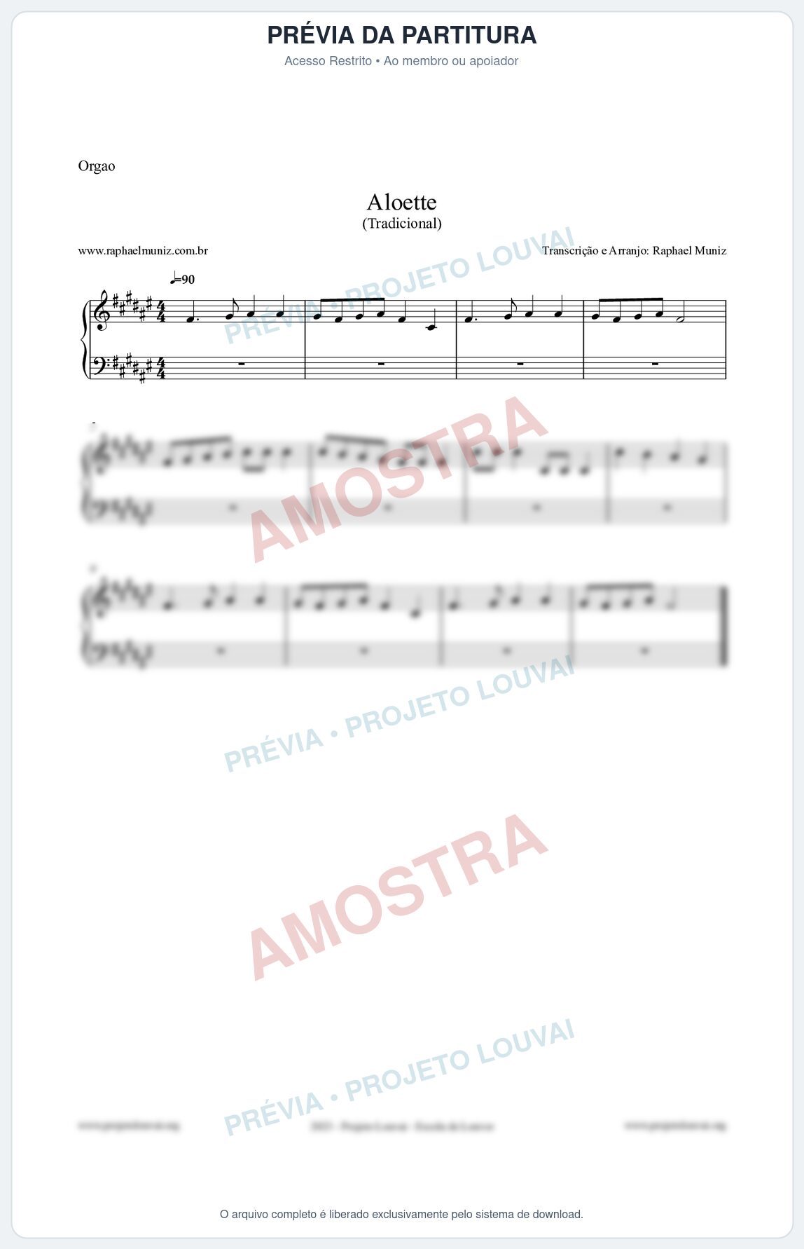 Prévia protegida da primeira página da partitura Partitura para Órgão - Aloette - Tradicional