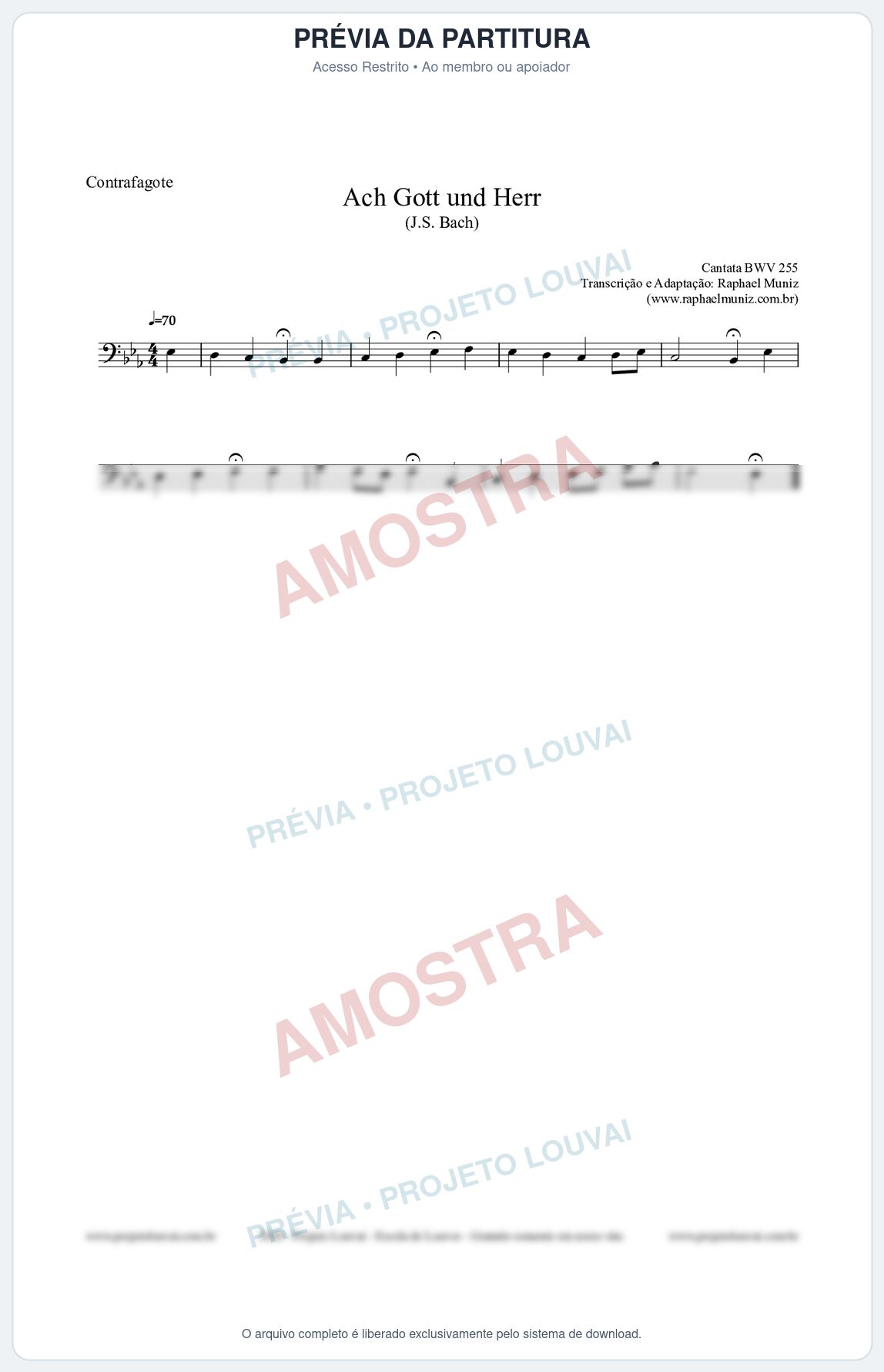Prévia protegida da primeira página da partitura Partitura para Contrafagote - Ach Gott und Herr (BWV 255) (Tom Eb) - Johann Sebastian Bach