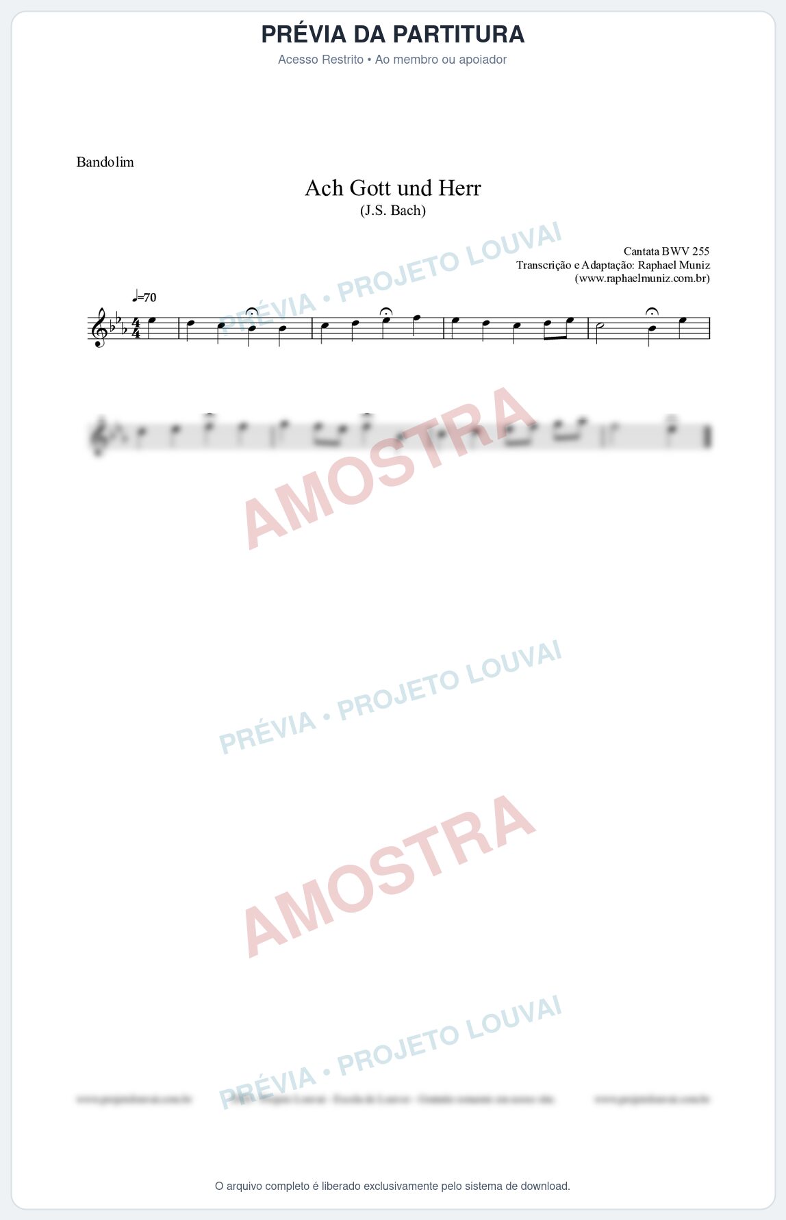 Prévia protegida da primeira página da partitura Partitura para Bandolim - Ach Gott und Herr (BWV 255) (Tom Eb) - Johann Sebastian Bach