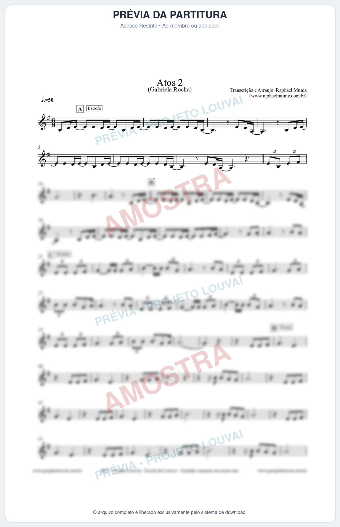 Prévia protegida da primeira página da partitura Partitura para Violino - Atos 2  - Gabriela Rocha