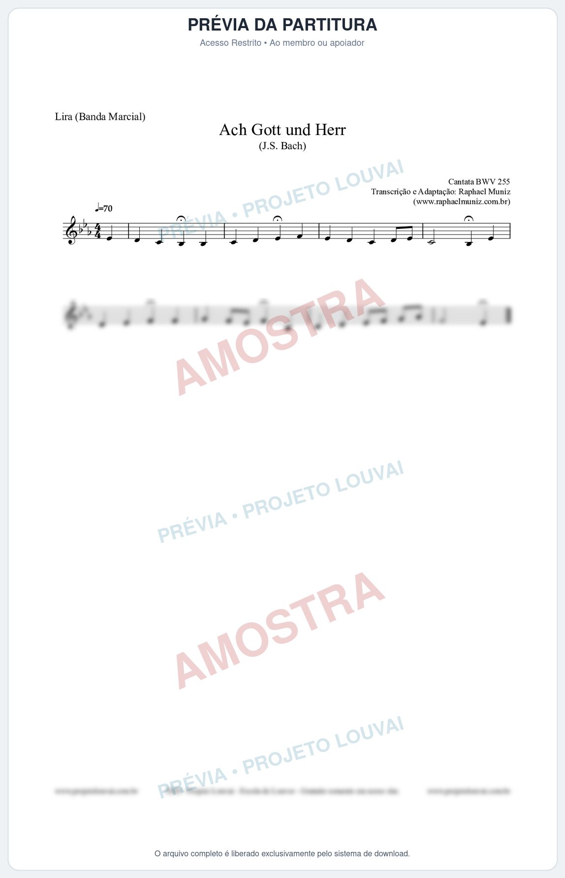 Prévia protegida da primeira página da partitura Partitura para Lira (Banda Marcial) - Ach Gott und Herr (BWV 255) (Tom Eb) - Johann Sebastian Bach