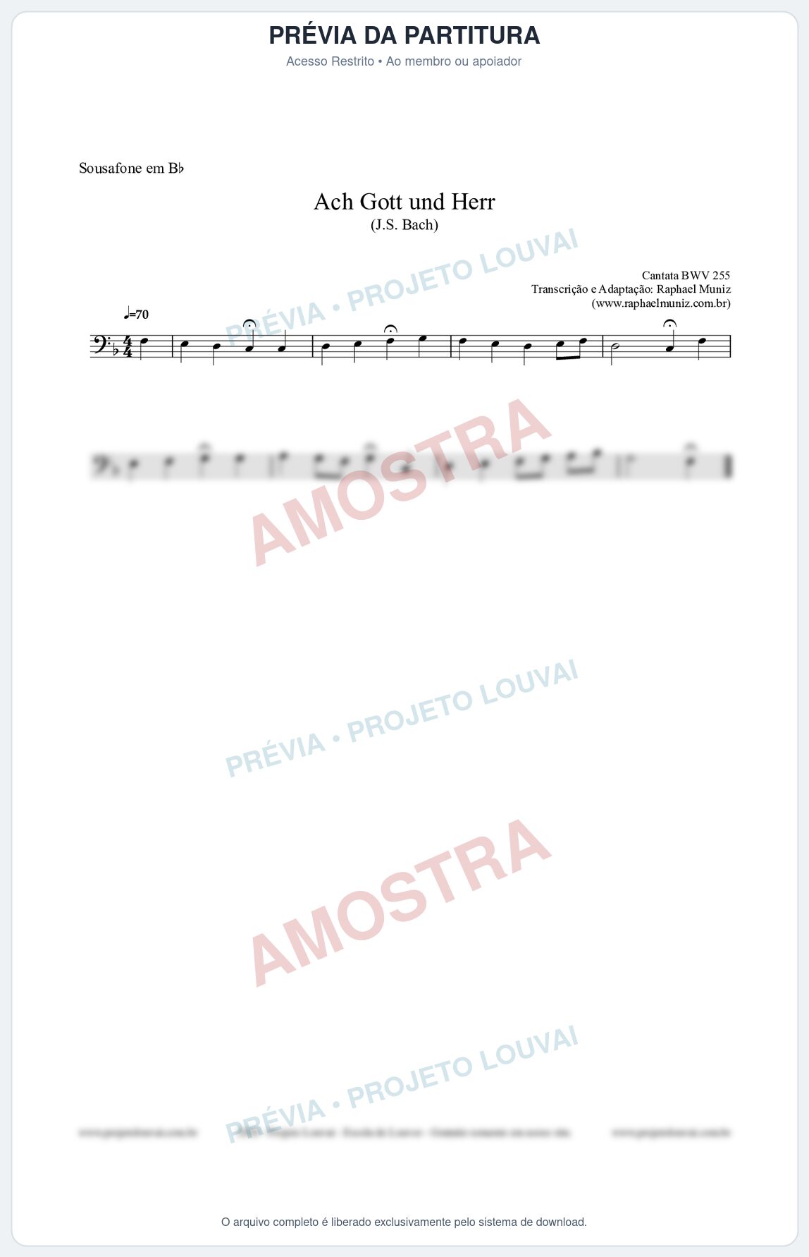 Prévia protegida da primeira página da partitura Partitura para Sousafone em Bb - Ach Gott und Herr (BWV 255) (Tom Eb) - Johann Sebastian Bach