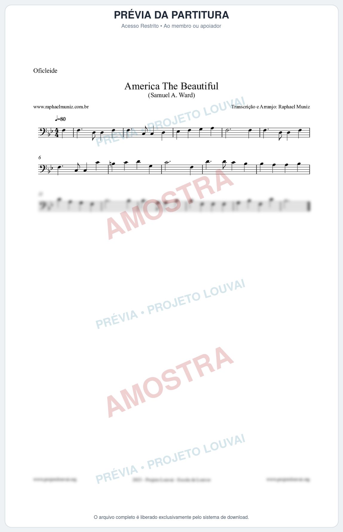 Prévia protegida da primeira página da partitura Partitura para Oficleide - America The Beautiful - Samuel A Ward
