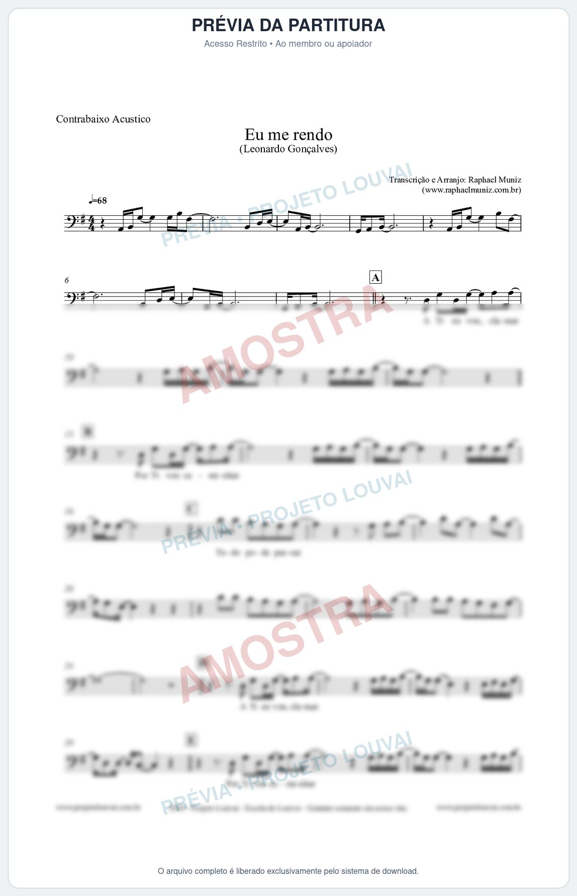 Prévia protegida da primeira página da partitura Partitura para Contrabaixo Acústico - Eu me Rendo (Tom G) - Leonardo Gonçalves