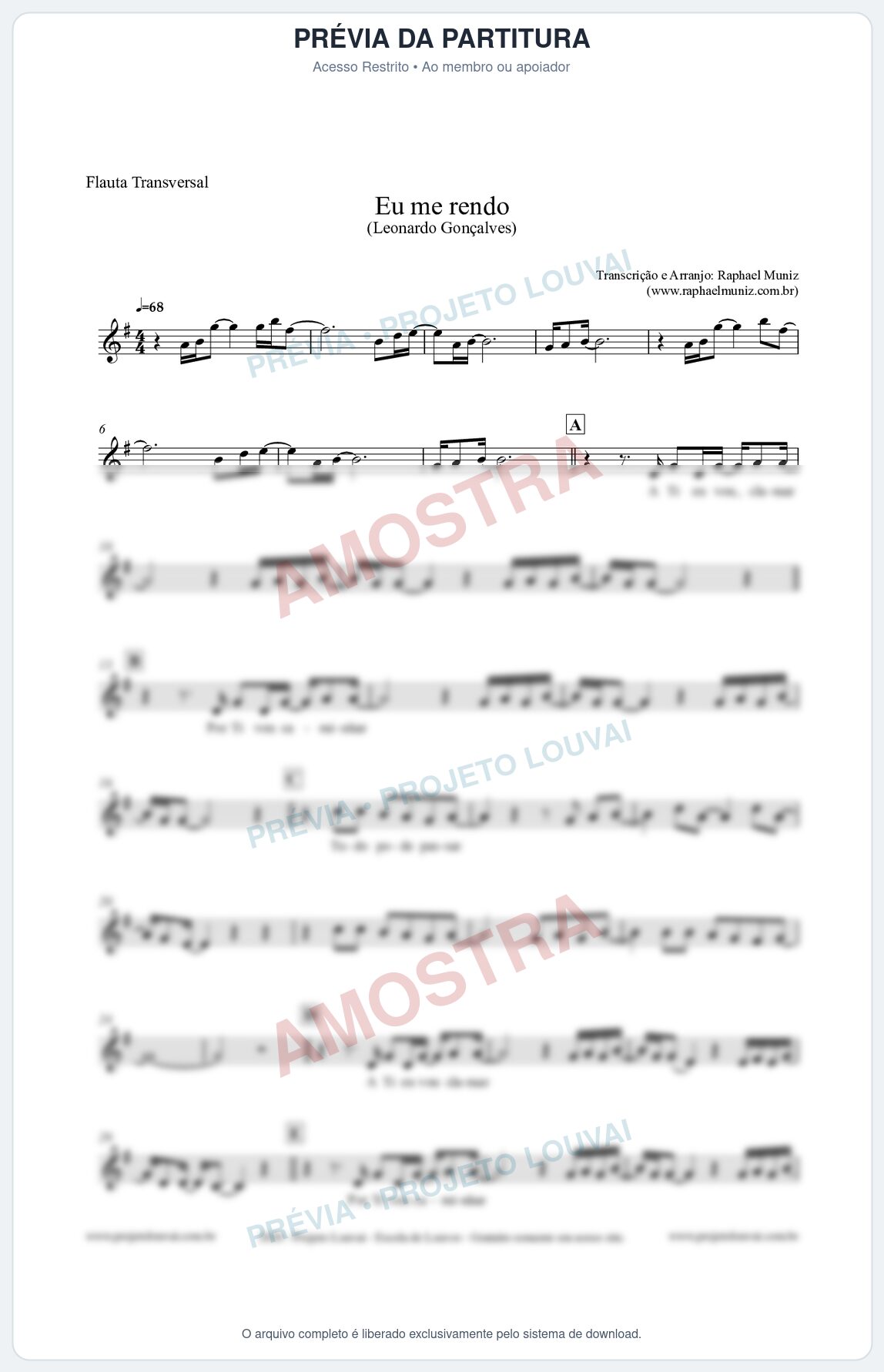 Prévia protegida da primeira página da partitura Partitura para Flauta Transversal - Eu me Rendo (Tom G) - Leonardo Gonçalves
