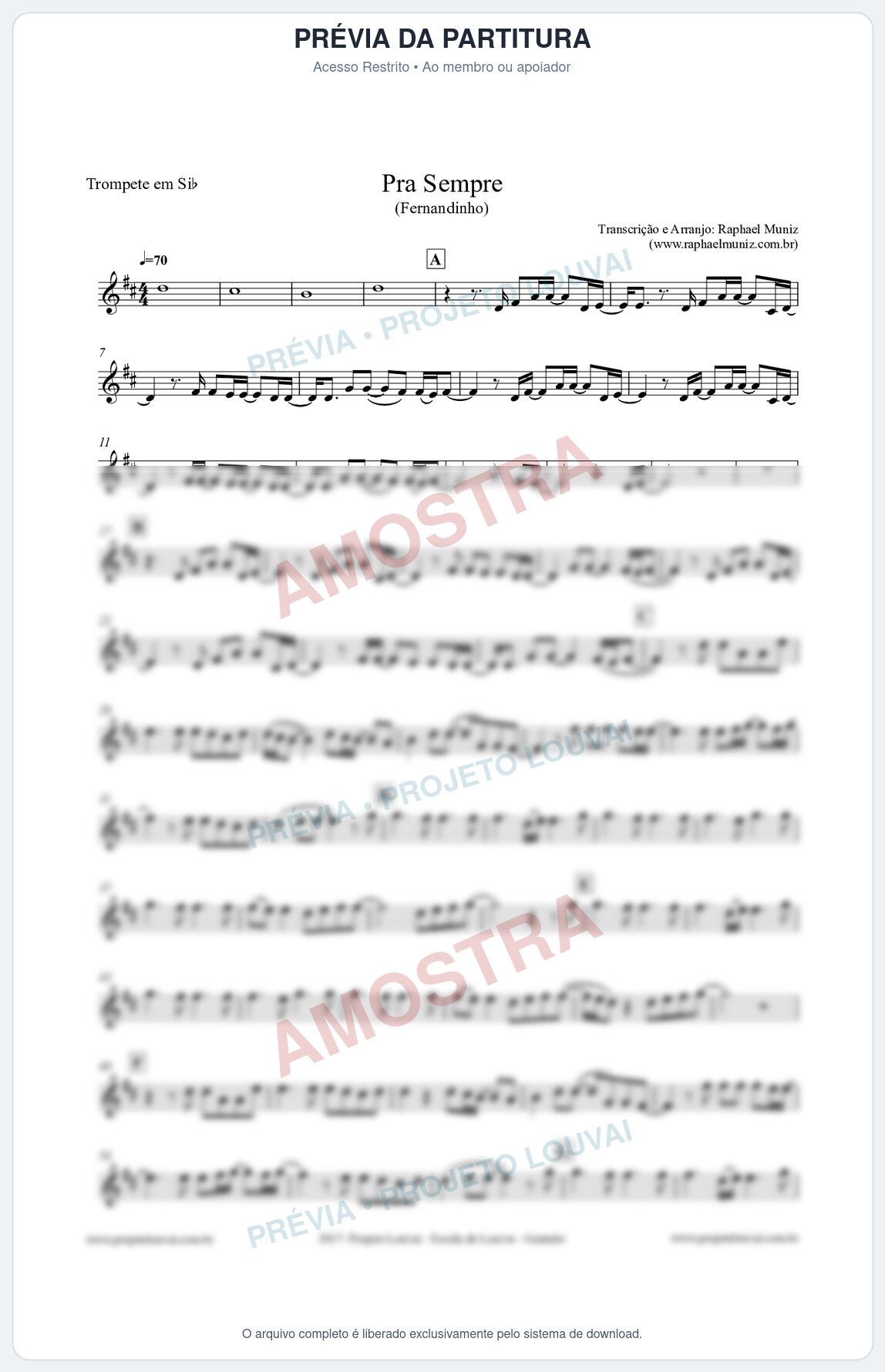 Prévia protegida da primeira página da partitura Partitura para Trompete - Pra Sempre (Forever)  - Fernandinho