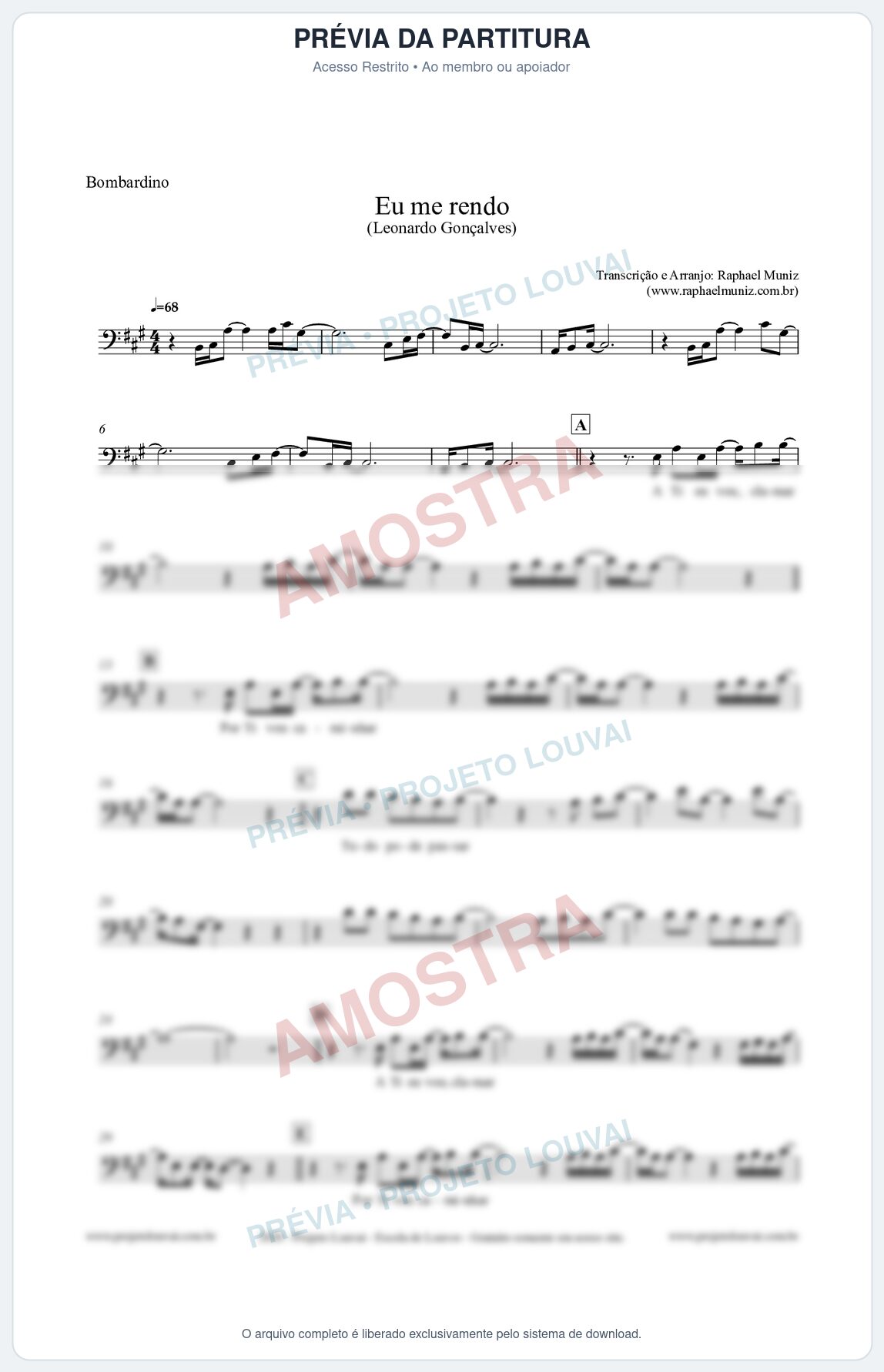 Prévia protegida da primeira página da partitura Partitura para Bombardino - Eu me Rendo (Tom G) - Leonardo Gonçalves