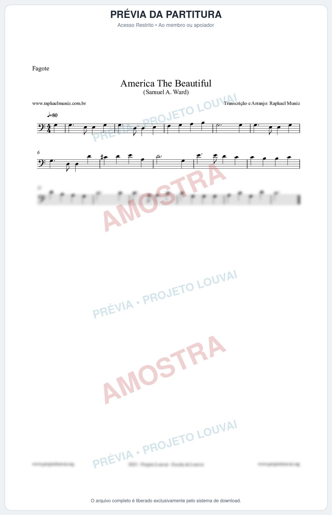 Prévia protegida da primeira página da partitura Partitura para Fagote - America The Beautiful - Samuel A Ward