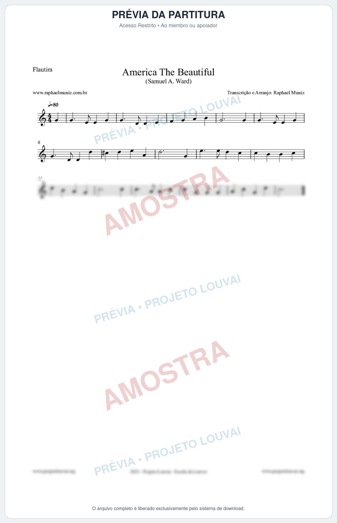 Prévia protegida da primeira página da partitura Partitura para Flautim - America The Beautiful - Samuel A Ward