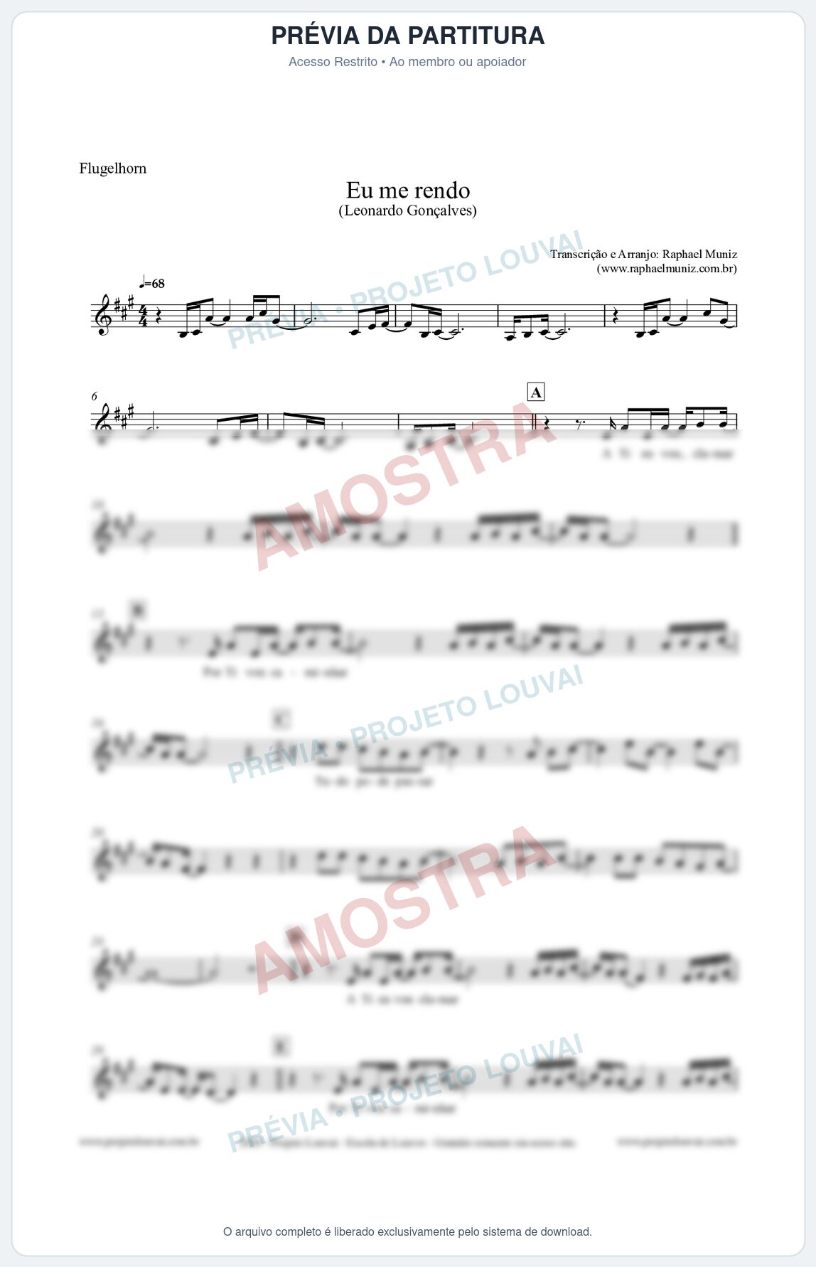 Prévia protegida da primeira página da partitura Partitura para Flugelhorn - Eu me Rendo (Tom G) - Leonardo Gonçalves