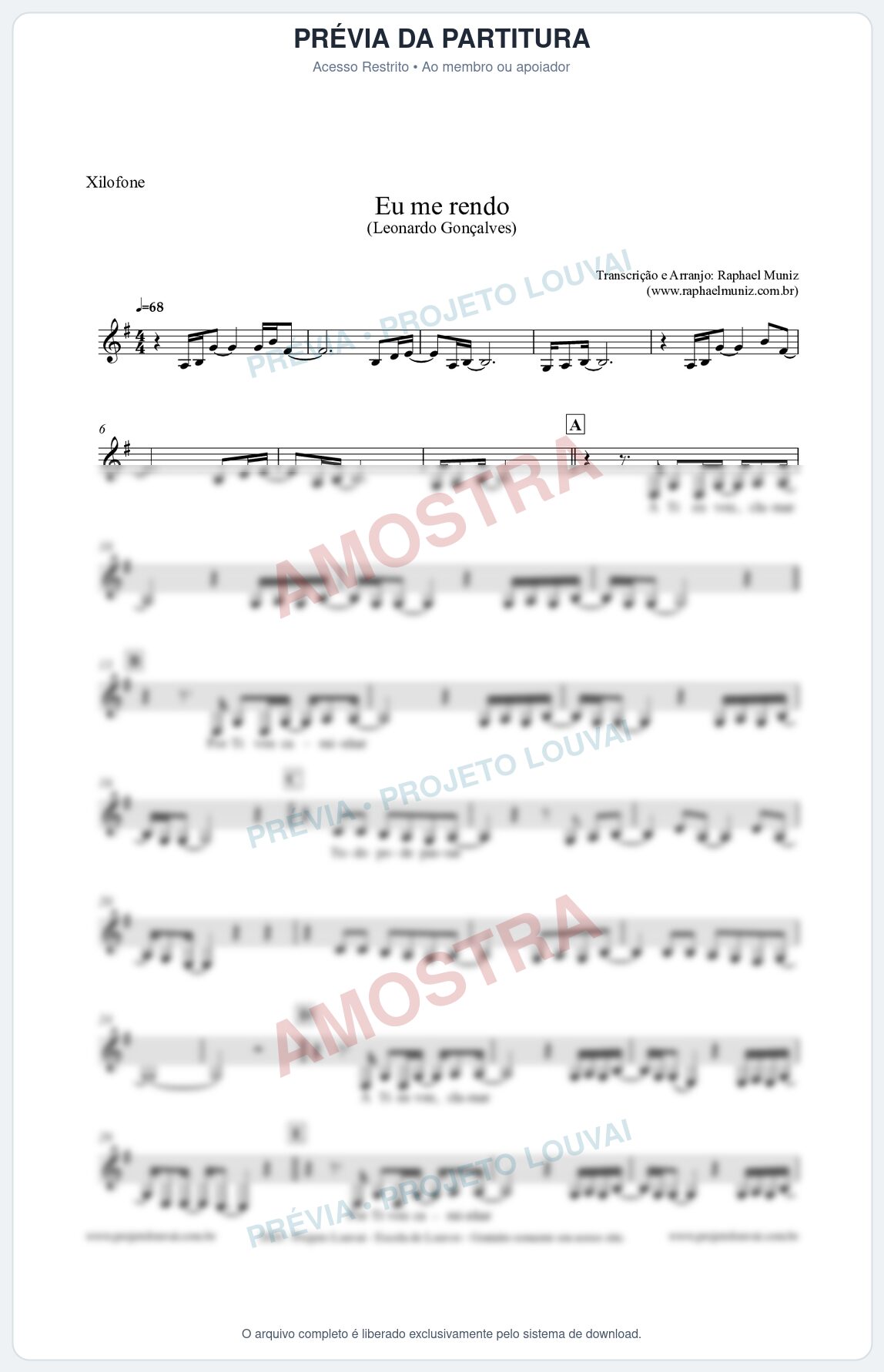 Prévia protegida da primeira página da partitura Partitura para Xilofone - Eu me Rendo (Tom G) - Leonardo Gonçalves