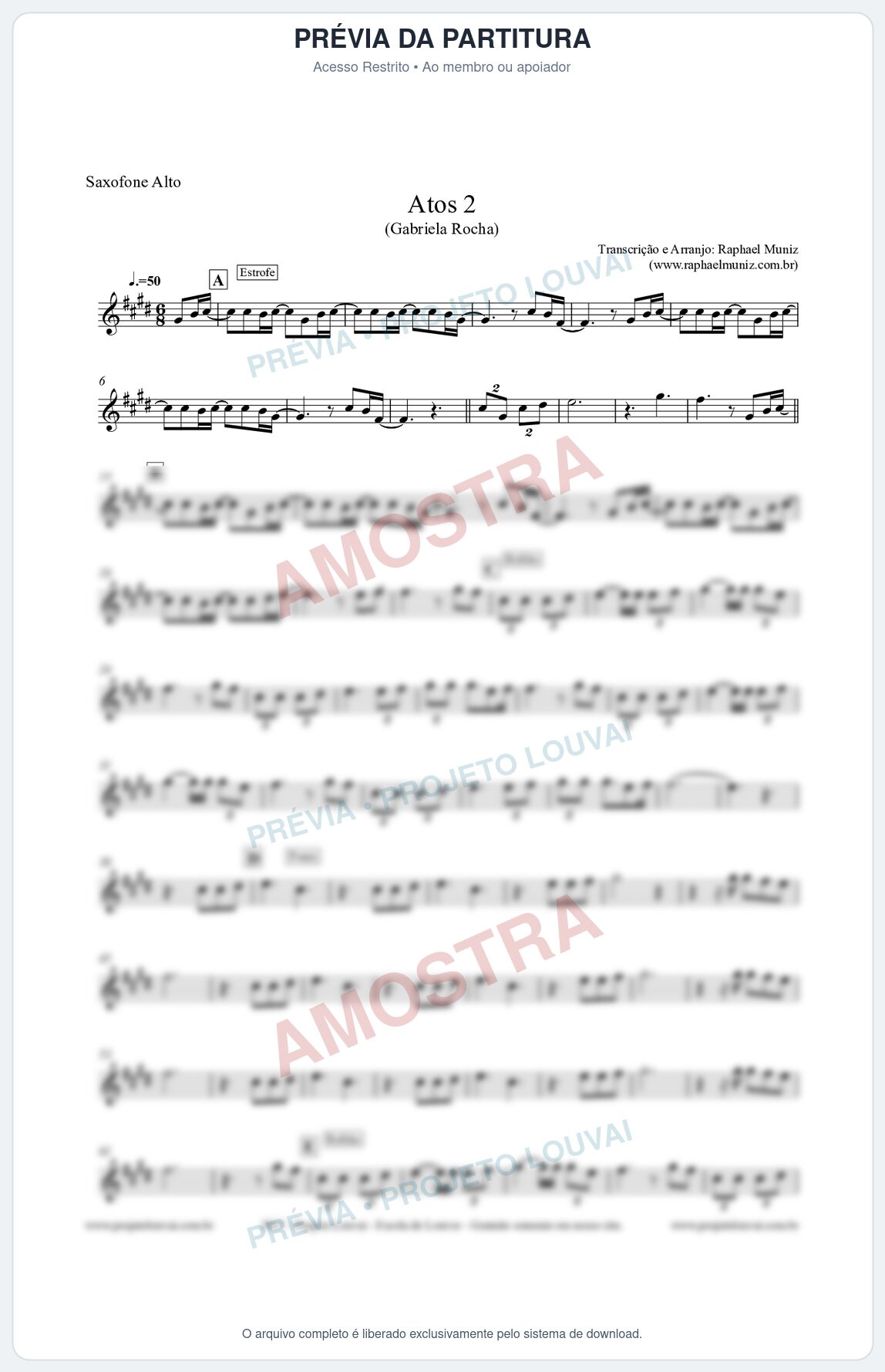 Prévia protegida da primeira página da partitura Partitura para Sax Alto - Atos 2  - Gabriela Rocha