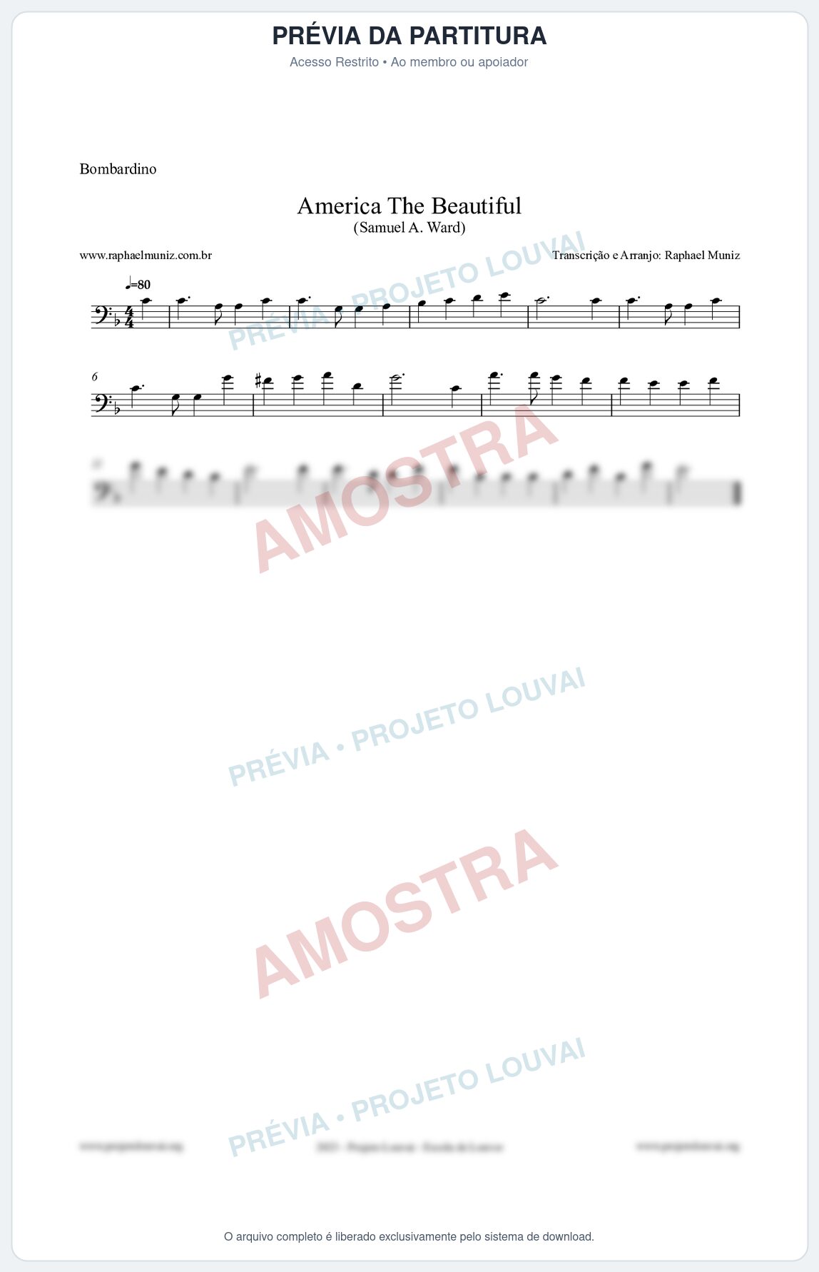 Prévia protegida da primeira página da partitura Partitura para Bombardino - America The Beautiful - Samuel A Ward