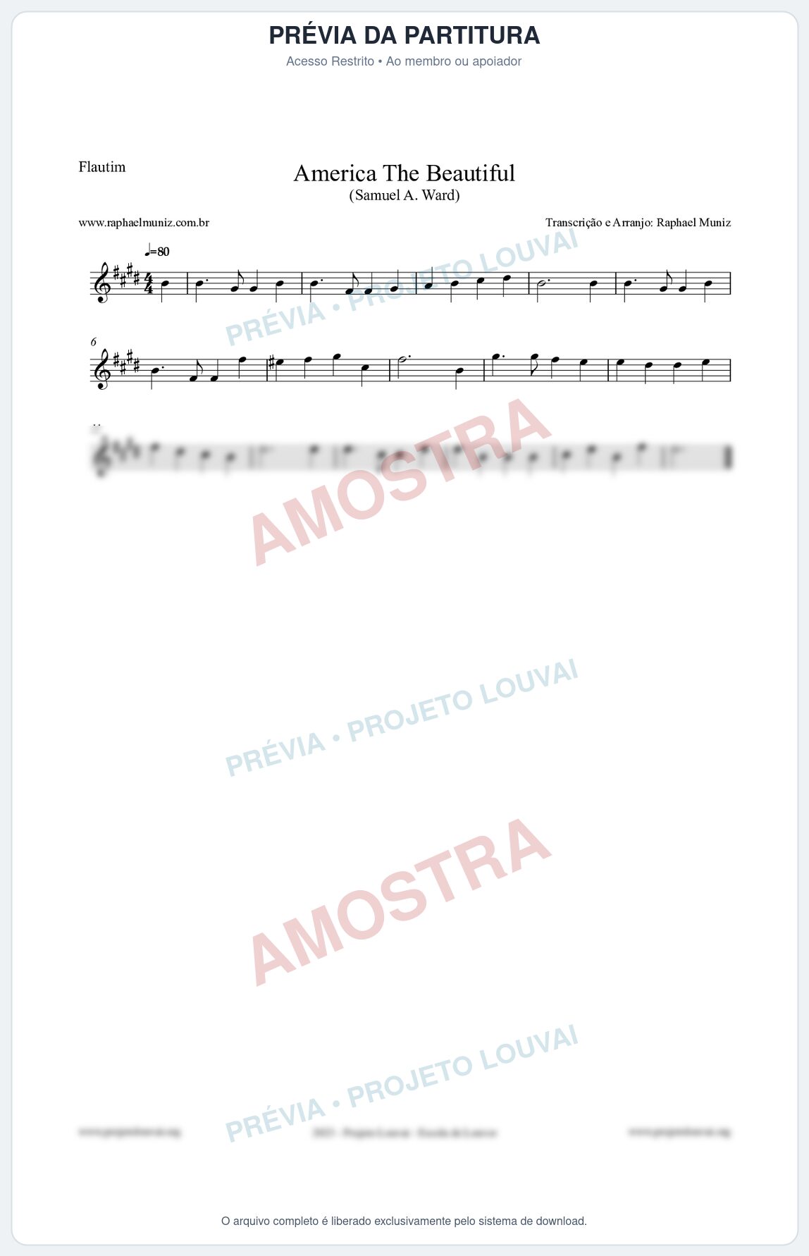 Prévia protegida da primeira página da partitura Partitura para Flautim - America The Beautiful - Samuel A Ward