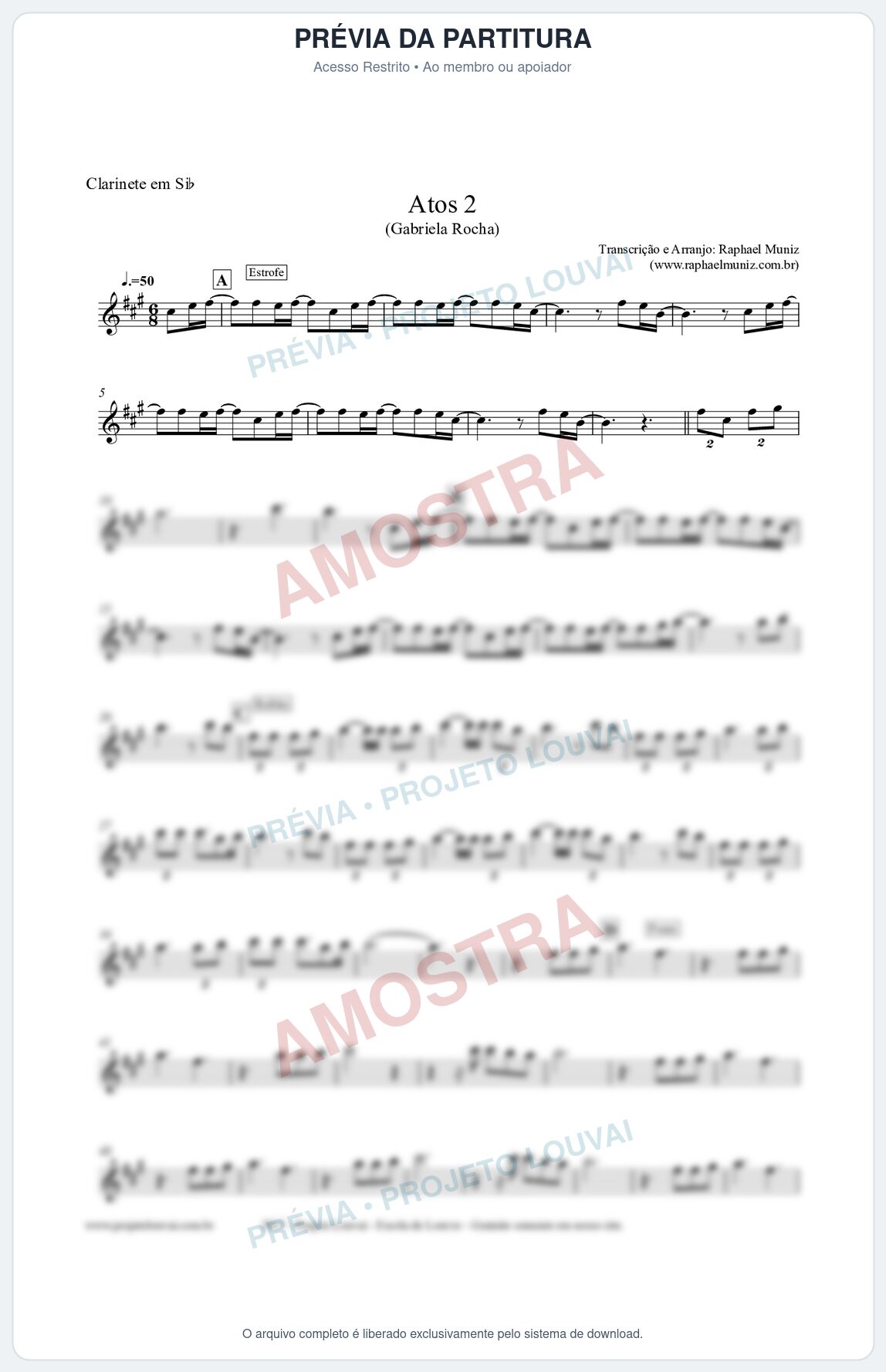 Prévia protegida da primeira página da partitura Partitura para Clarinete - Atos 2  - Gabriela Rocha