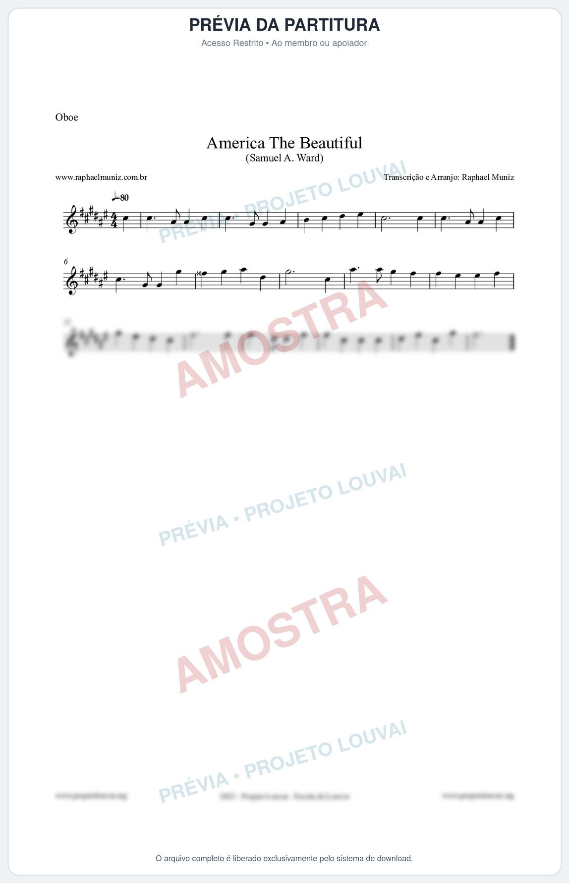 Prévia protegida da primeira página da partitura Partitura para Oboé - America The Beautiful - Samuel A Ward
