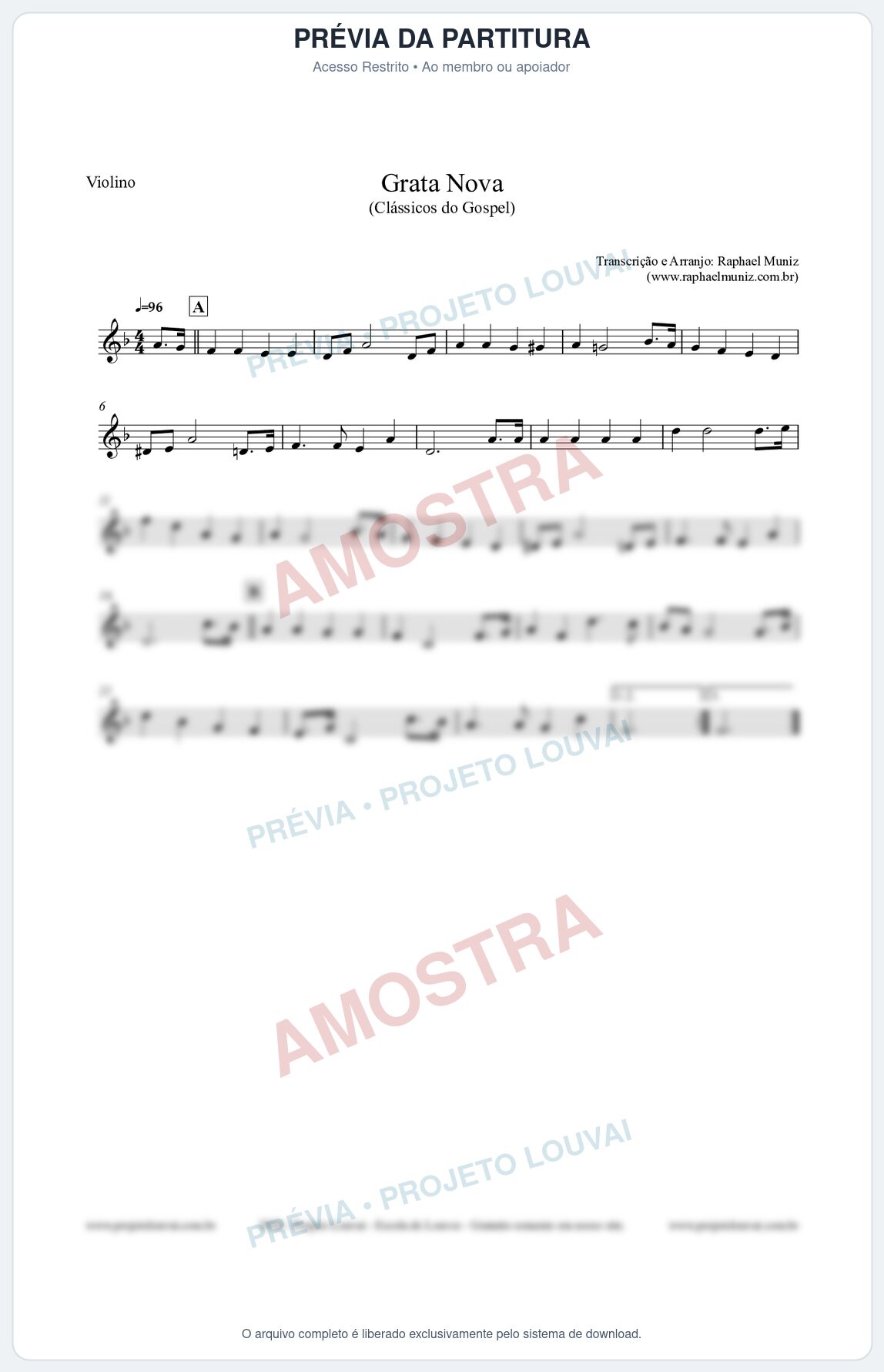 Prévia protegida da primeira página da partitura Partitura para Violino - Grata Nova - Harpa Cristã 18 (Tom Dm) - Clássicos do Gospel