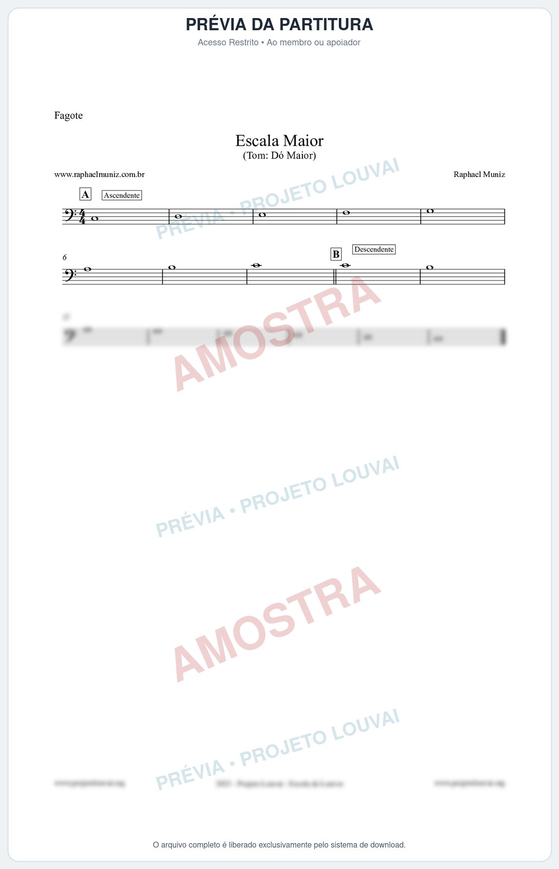 Prévia protegida da primeira página da partitura Partitura para Fagote - Escala de Dó Maior - Teoria Musical