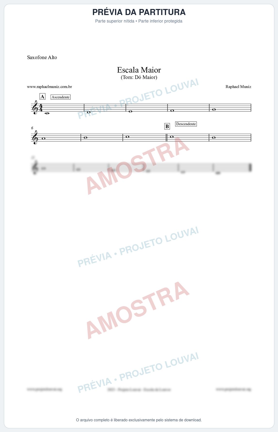 Prévia protegida da primeira página da partitura Partitura para Saxofone Alto - Escala de Dó Maior - Teoria Musical