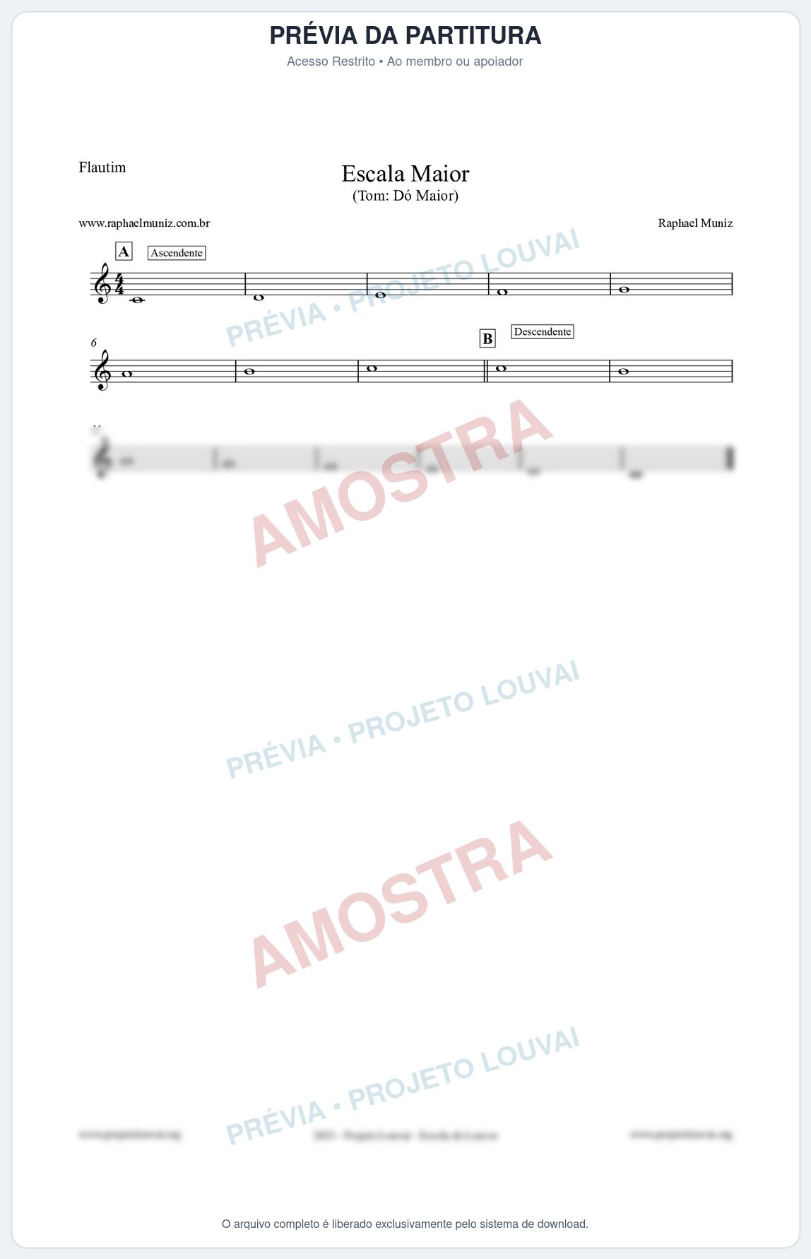 Prévia protegida da primeira página da partitura Partitura para Flautim - Escala de Dó Maior - Teoria Musical