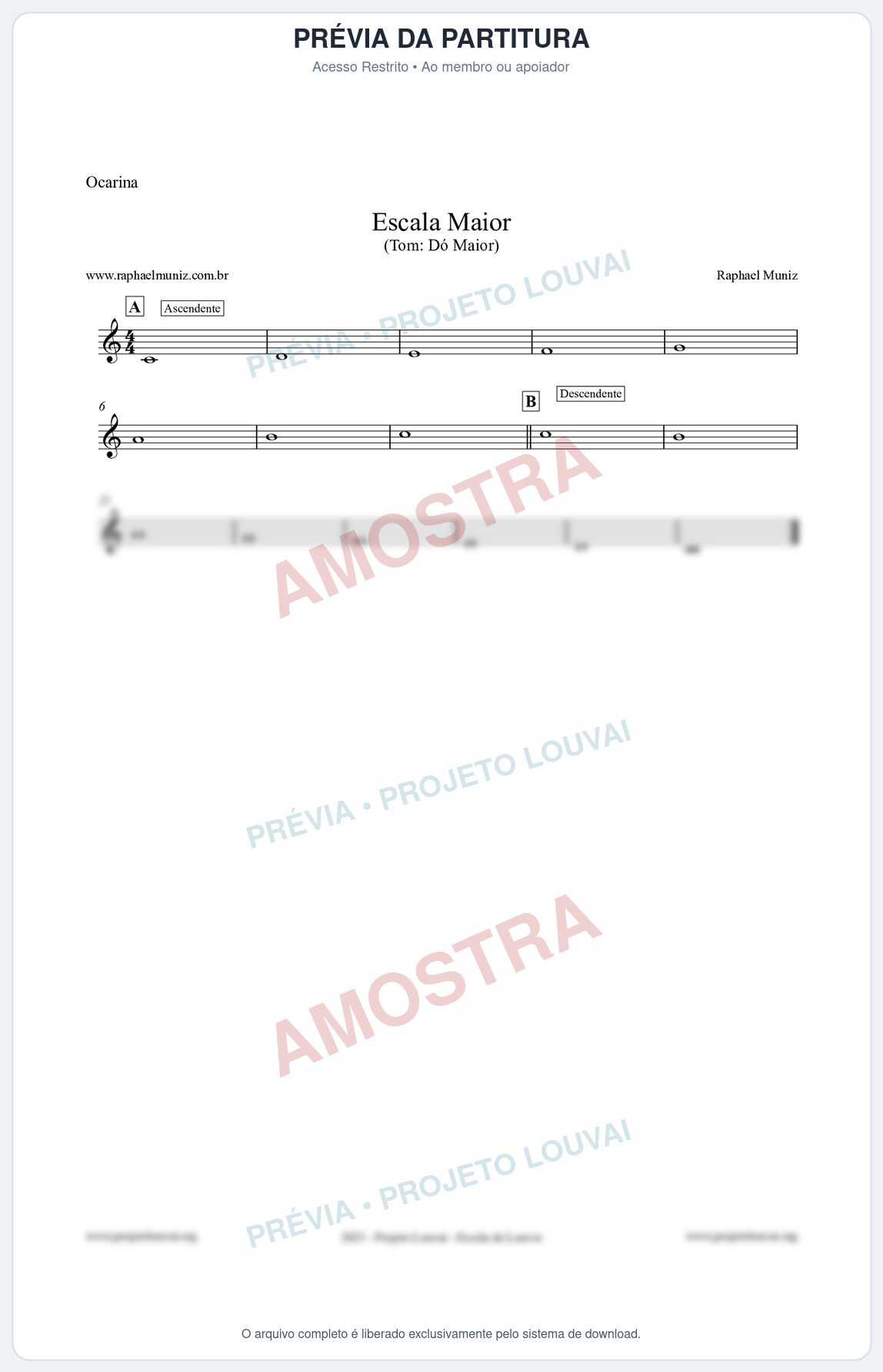 Prévia protegida da primeira página da partitura Partitura para Ocarina - Escala de Dó Maior - Teoria Musical