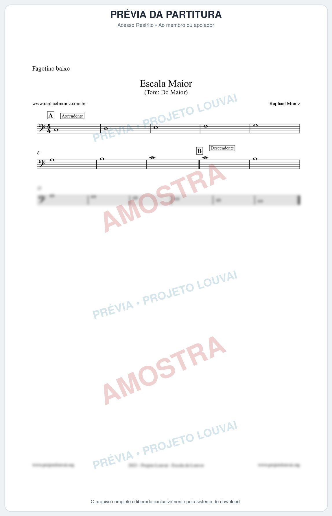 Prévia protegida da primeira página da partitura Partitura para Fagotino baixo - Escala de Dó Maior - Teoria Musical
