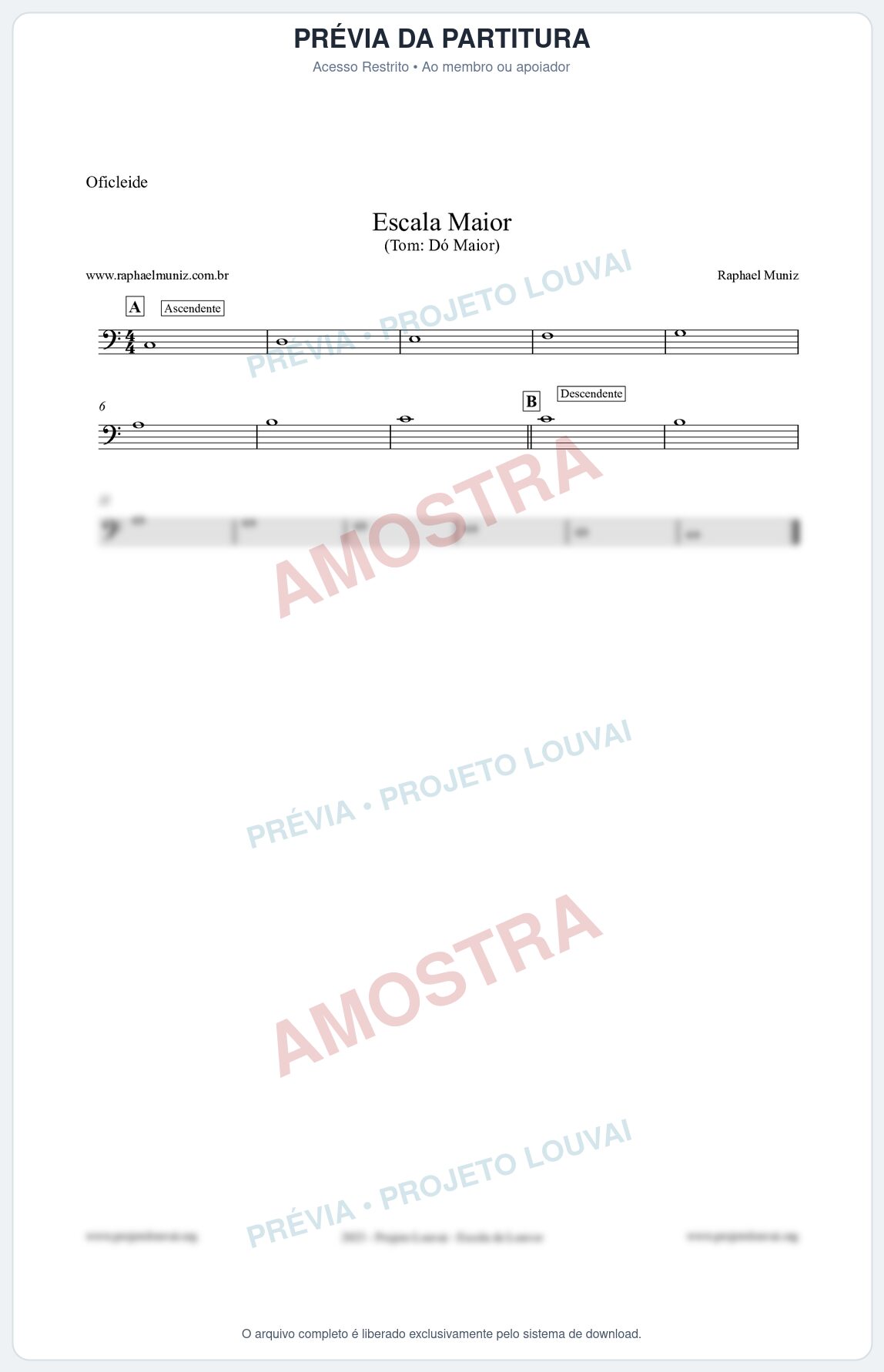Prévia protegida da primeira página da partitura Partitura para Oficleide - Escala de Dó Maior - Teoria Musical