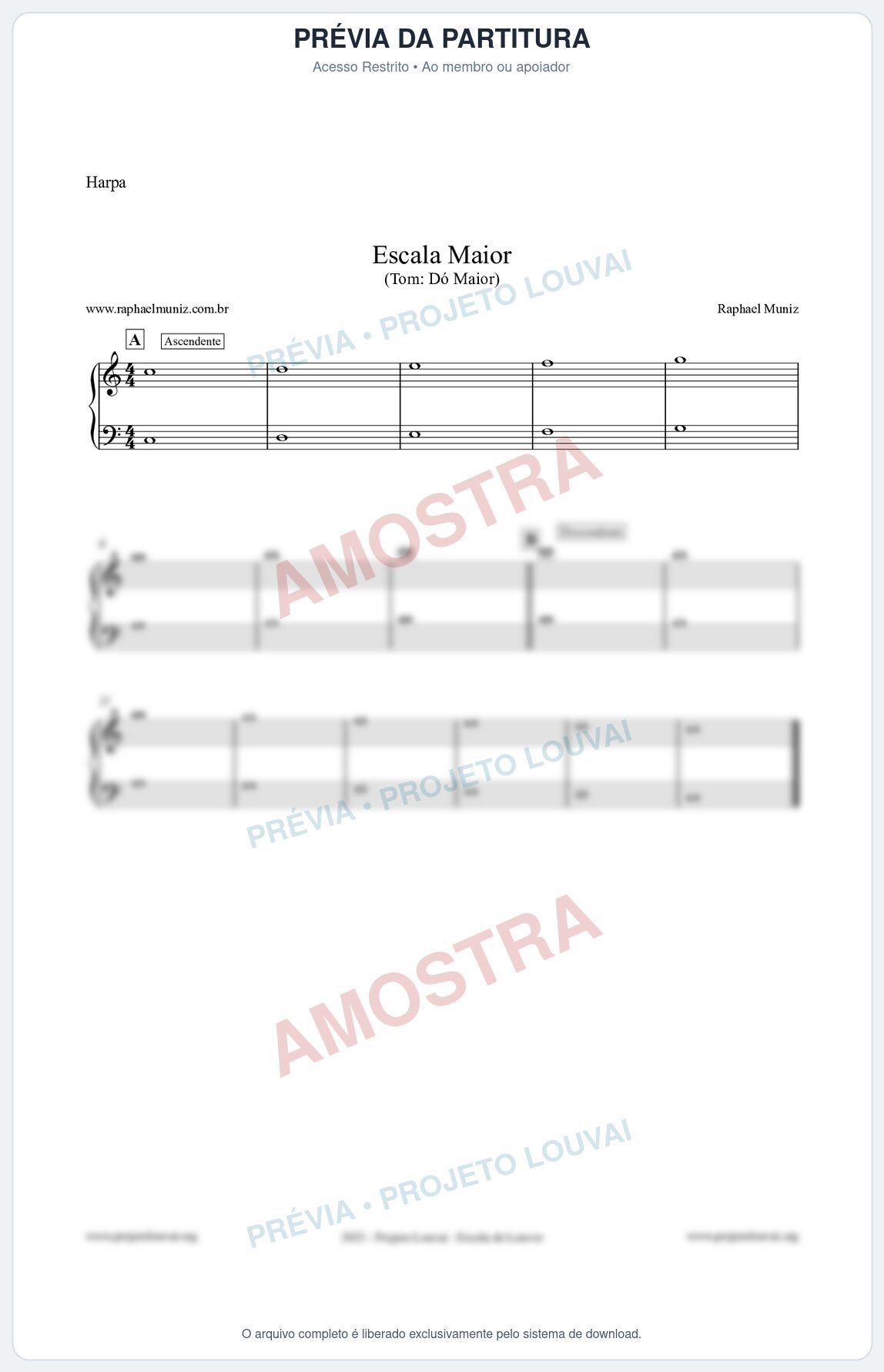 Prévia protegida da primeira página da partitura Partitura para Harpa - Escala de Dó Maior - Teoria Musical
