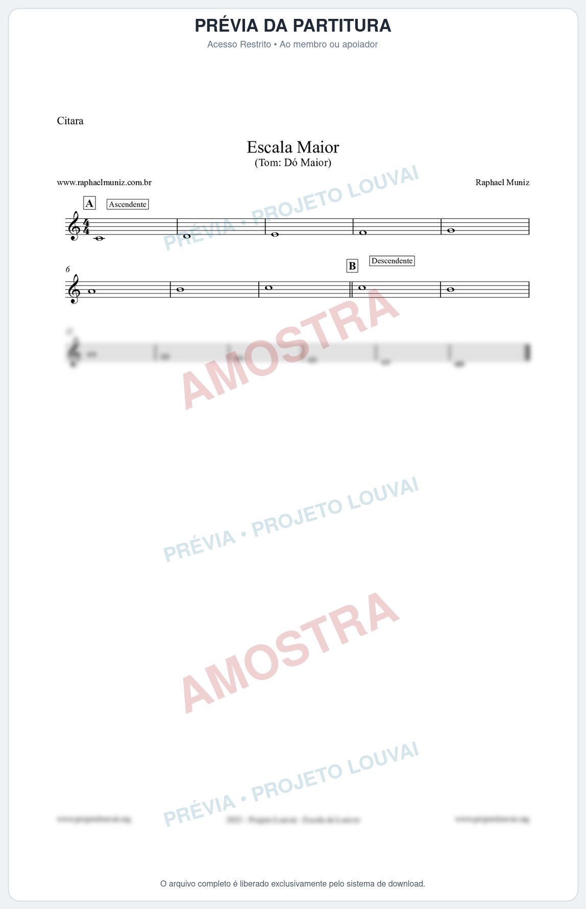 Prévia protegida da primeira página da partitura Partitura para Cítara - Escala de Dó Maior - Teoria Musical