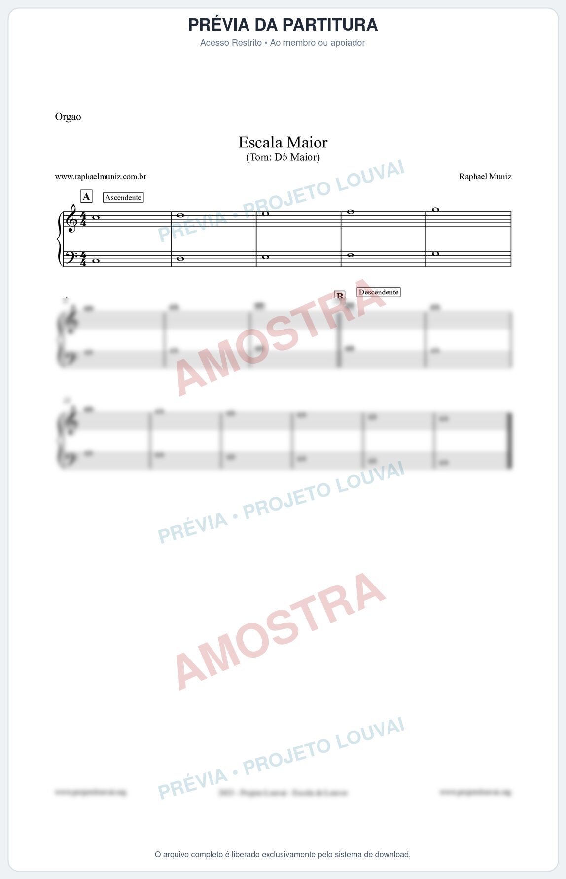 Prévia protegida da primeira página da partitura Partitura para Órgão - Escala de Dó Maior - Teoria Musical