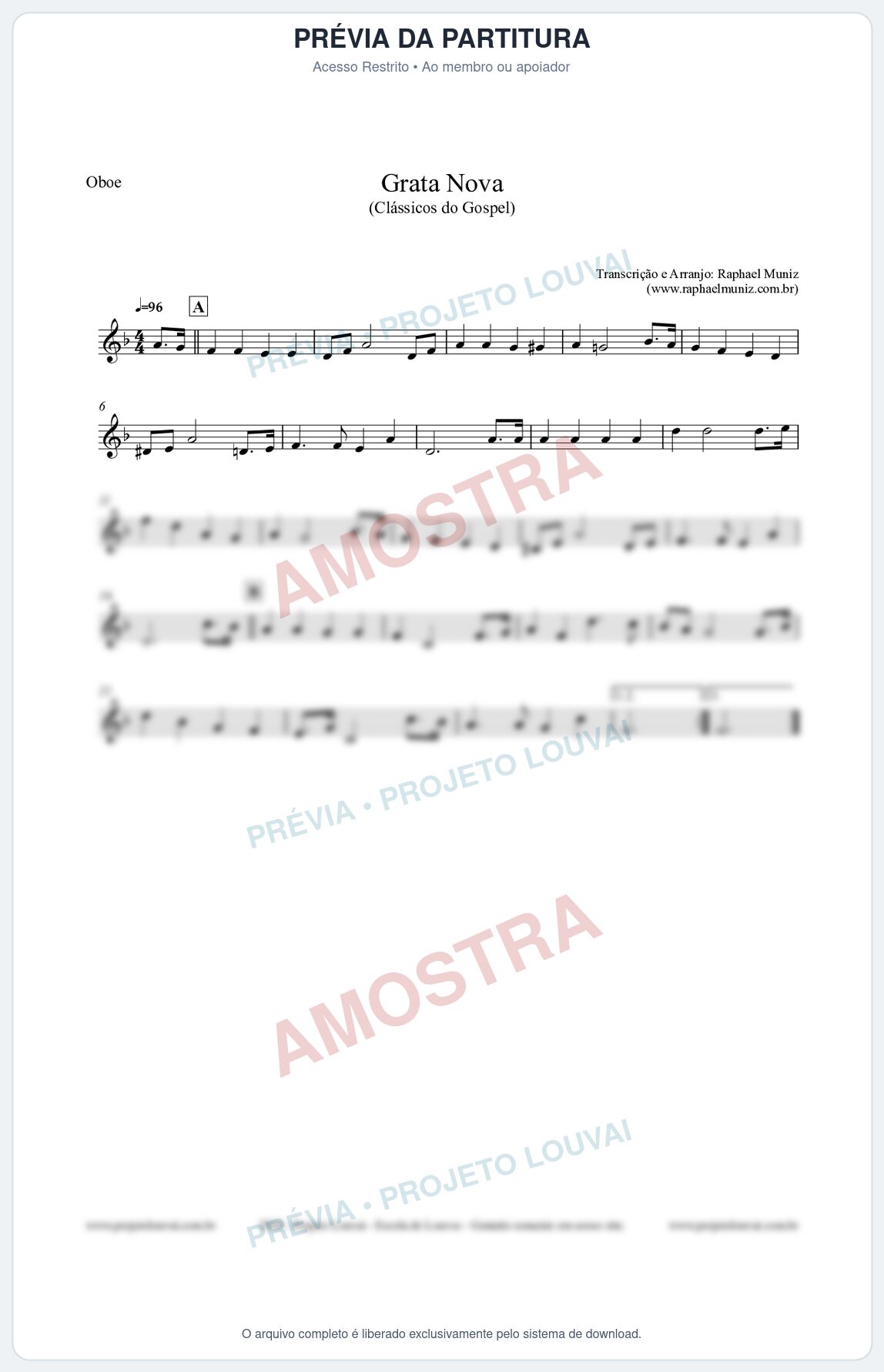 Prévia protegida da primeira página da partitura Partitura para Oboé - Grata Nova - Harpa Cristã 18 - Clássicos do Gospel