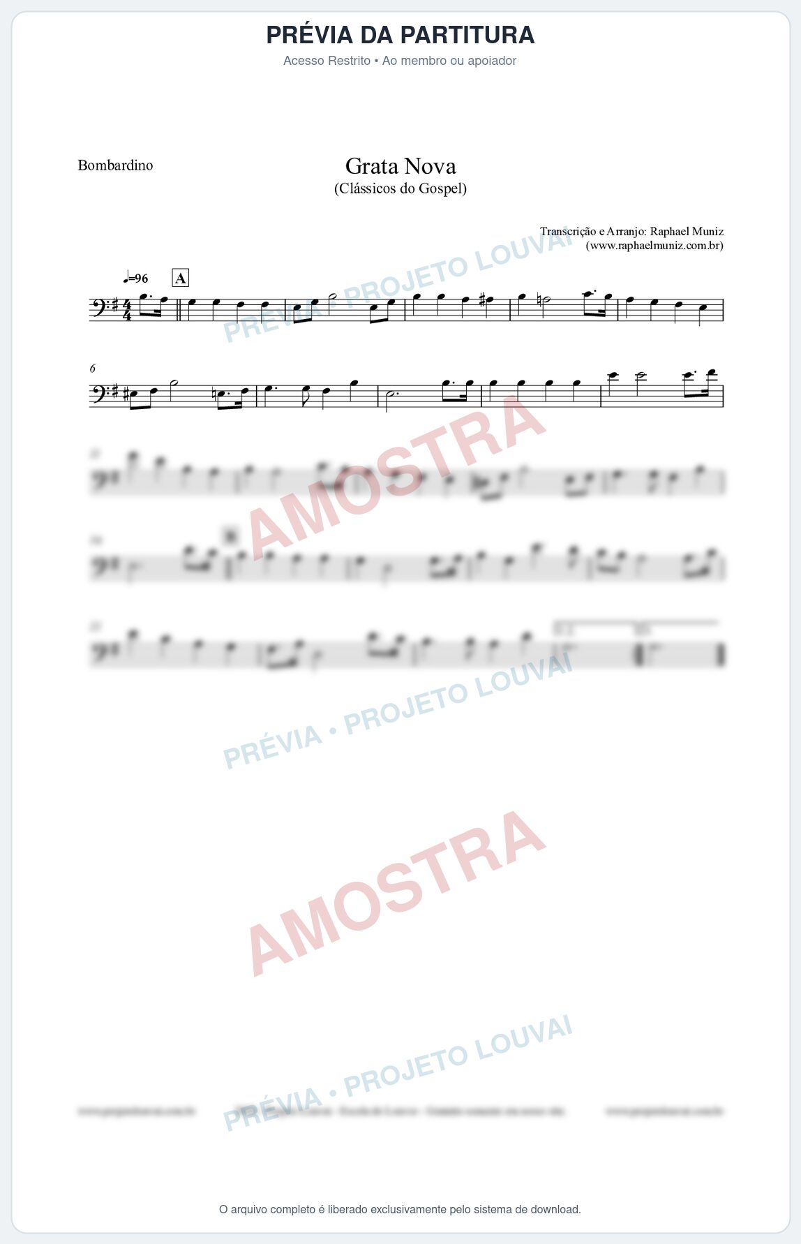 Prévia protegida da primeira página da partitura Partitura para Bombardino - Grata Nova - Harpa Cristã 18 (Tom Dm) - Clássicos do Gospel