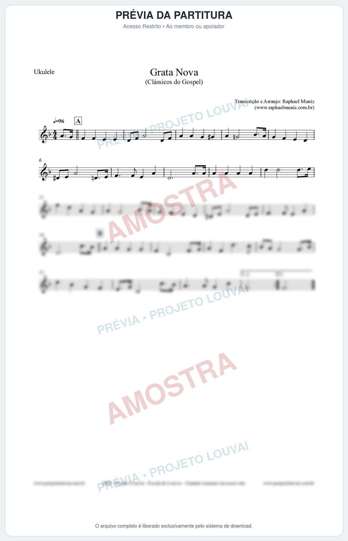 Prévia protegida da primeira página da partitura Partitura para Ukulele - Grata Nova - Harpa Cristã 18 (Tom Dm) - Clássicos do Gospel