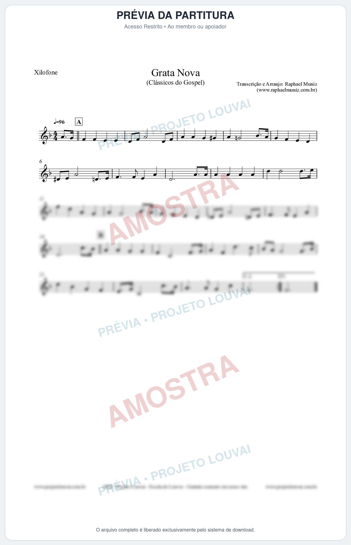 Prévia protegida da primeira página da partitura Partitura para Xilofone - Grata Nova - Harpa Cristã 18 (Tom Dm) - Clássicos do Gospel