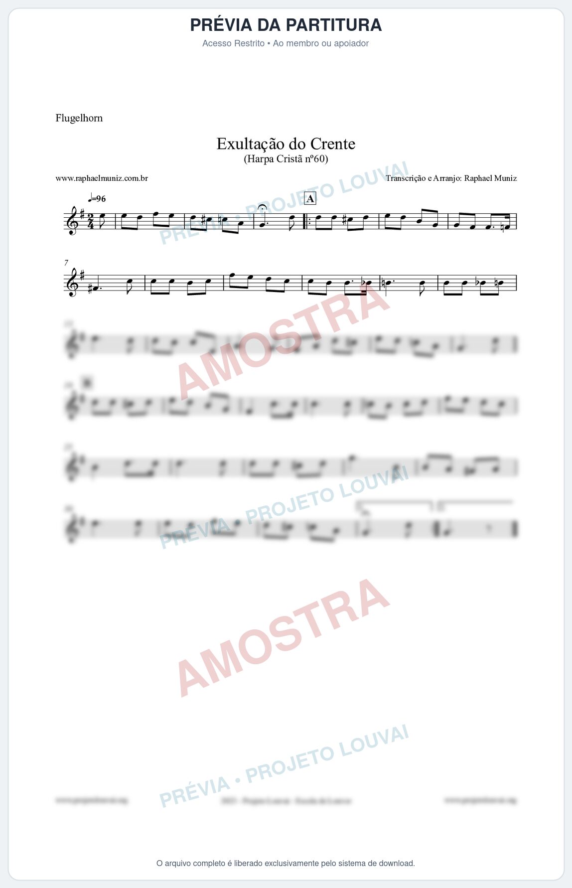 Prévia protegida da primeira página da partitura Partitura para Flugelhorn - Exultação do Crente - Harpa Cristã nº60 - Clássicos do Gospel